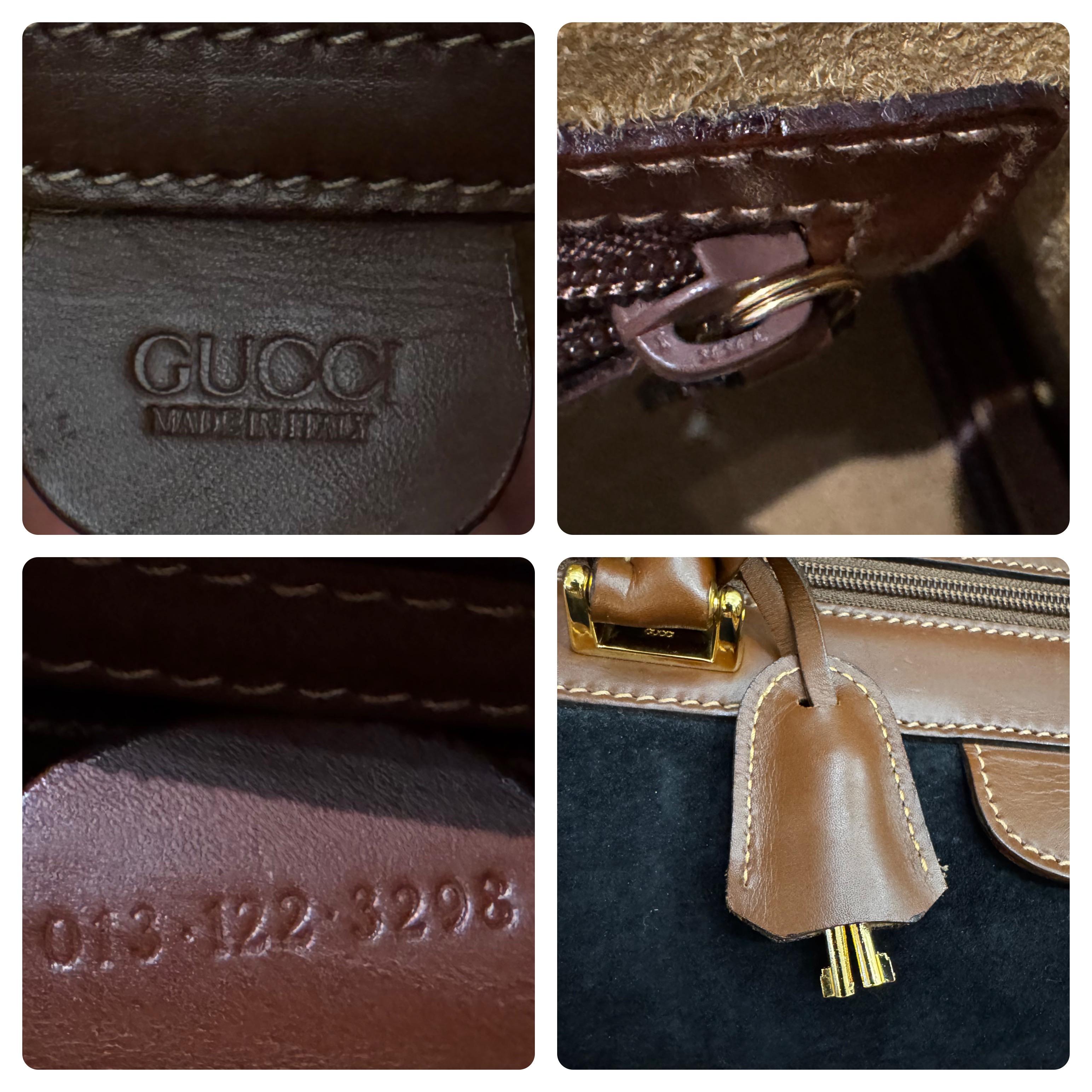 2000s Vintage GUCCI Nubuck Leather Vanity Case Bag Black Brown For Sale 6