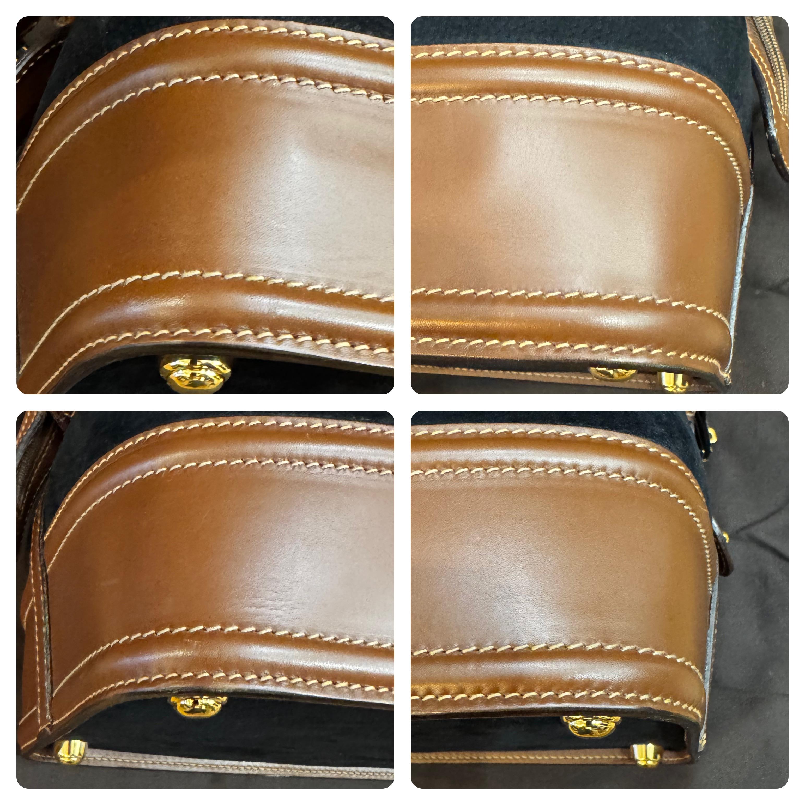 2000s Vintage GUCCI Nubuck Leather Vanity Case Bag Black Brown For Sale 4