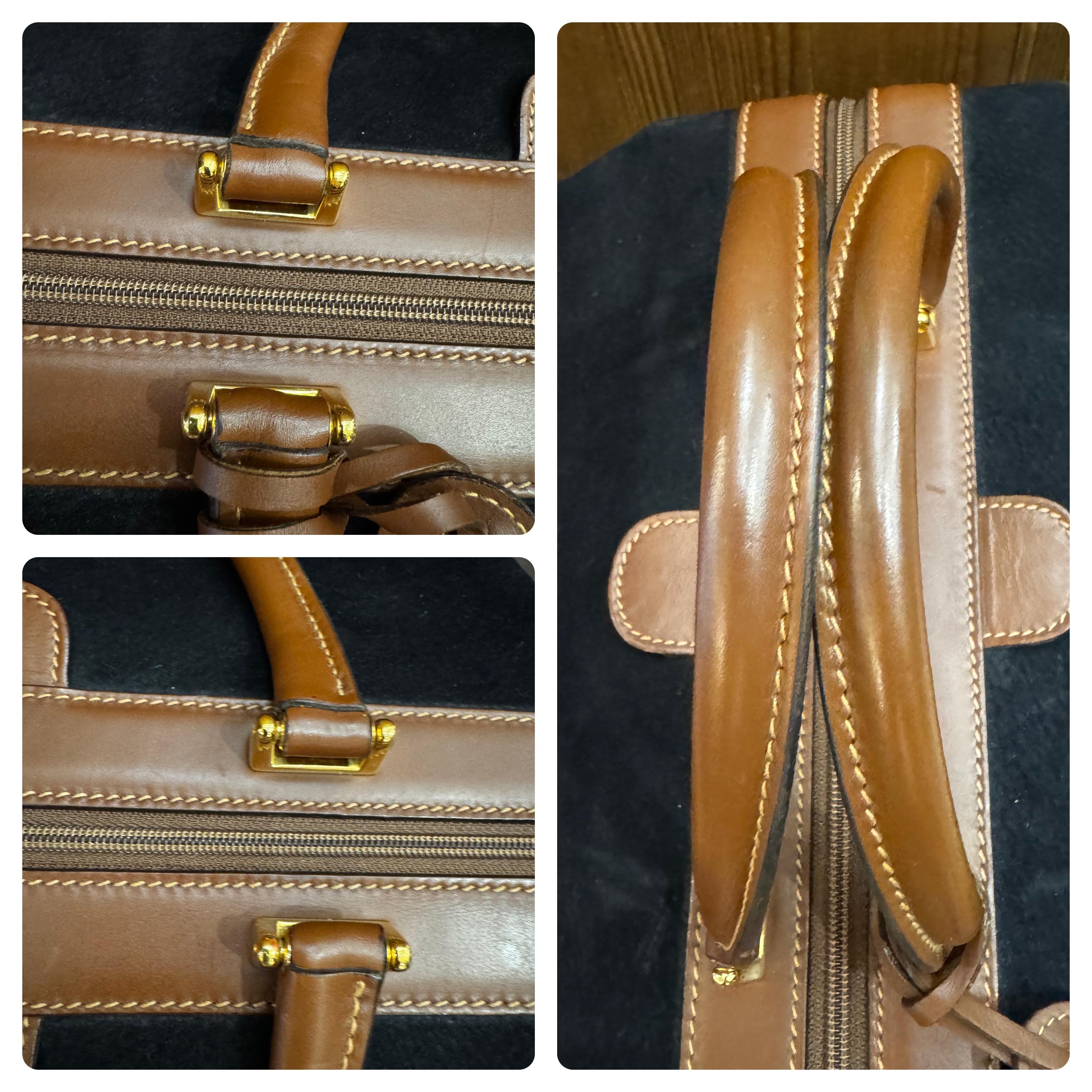 2000s Vintage GUCCI Nubuck Leather Vanity Case Bag Black Brown For Sale 5