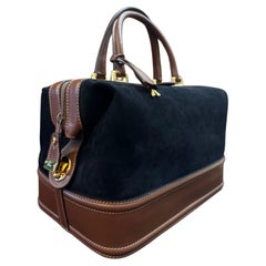 2000s Vintage GUCCI Nubuck Leather Vanity Case Bag Black Brown