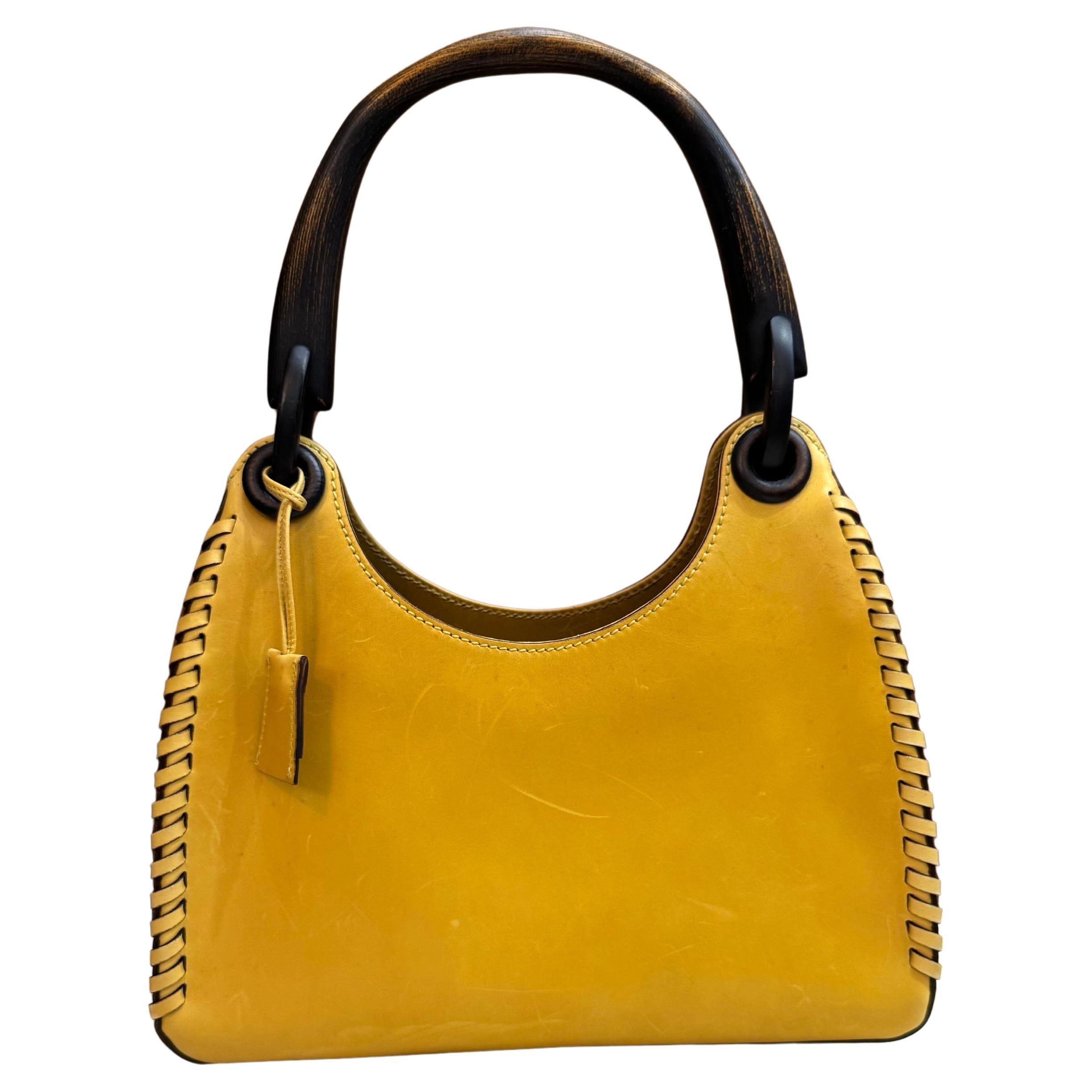 2000s Vintage GUCCI Whipstitch Leather Handbag Yellow