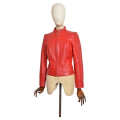 2000's Vintage Jean-Louis Scherrer Cherry Red Fitted Leather Biker Jacket