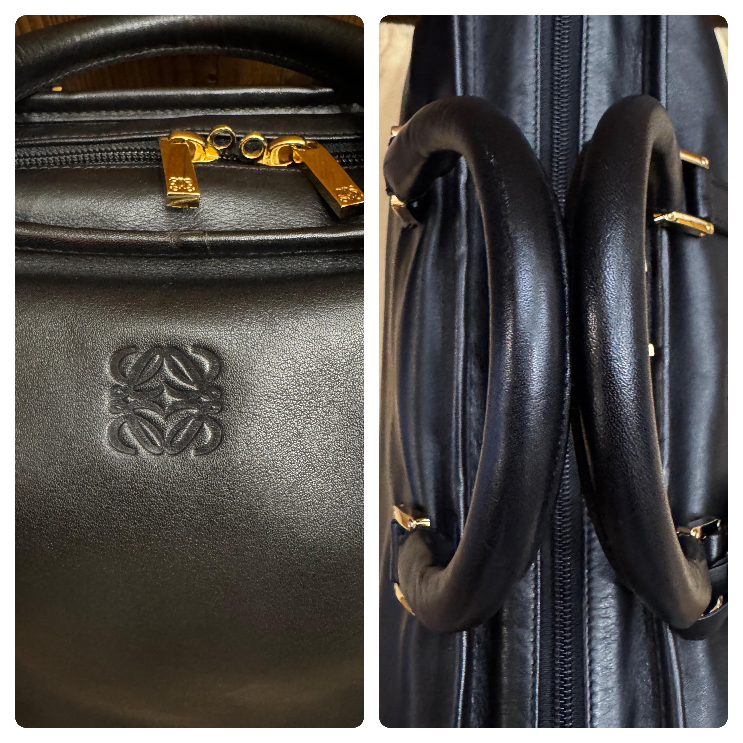 2000s Vintage LOEWE Calfksin Leather Anagram Boston Bag 40 Black Unisex 7