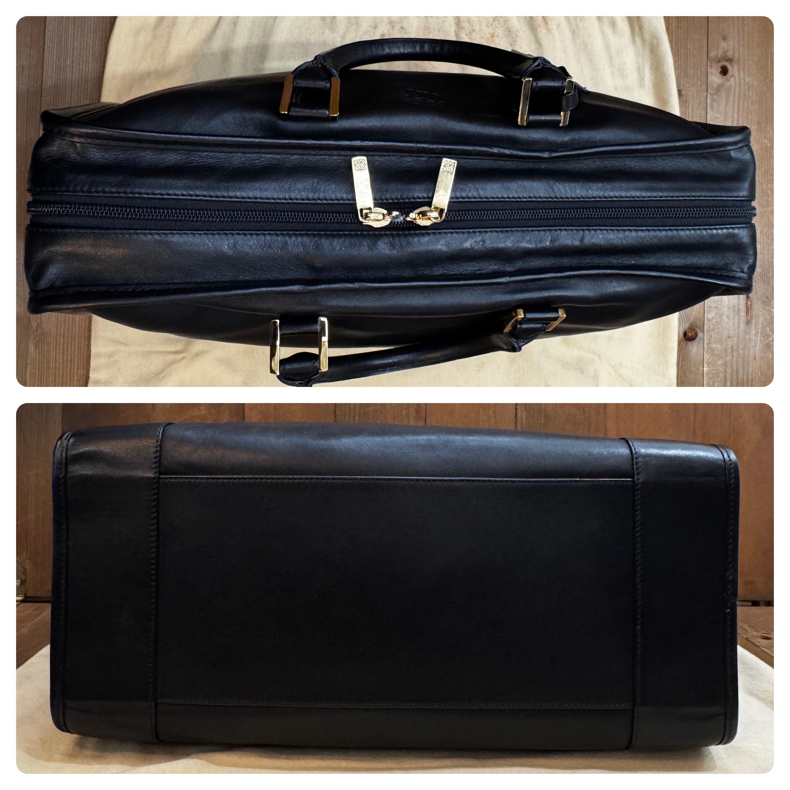 2000s Vintage LOEWE Calfksin Leather Anagram Boston Bag 40 Black Unisex 8