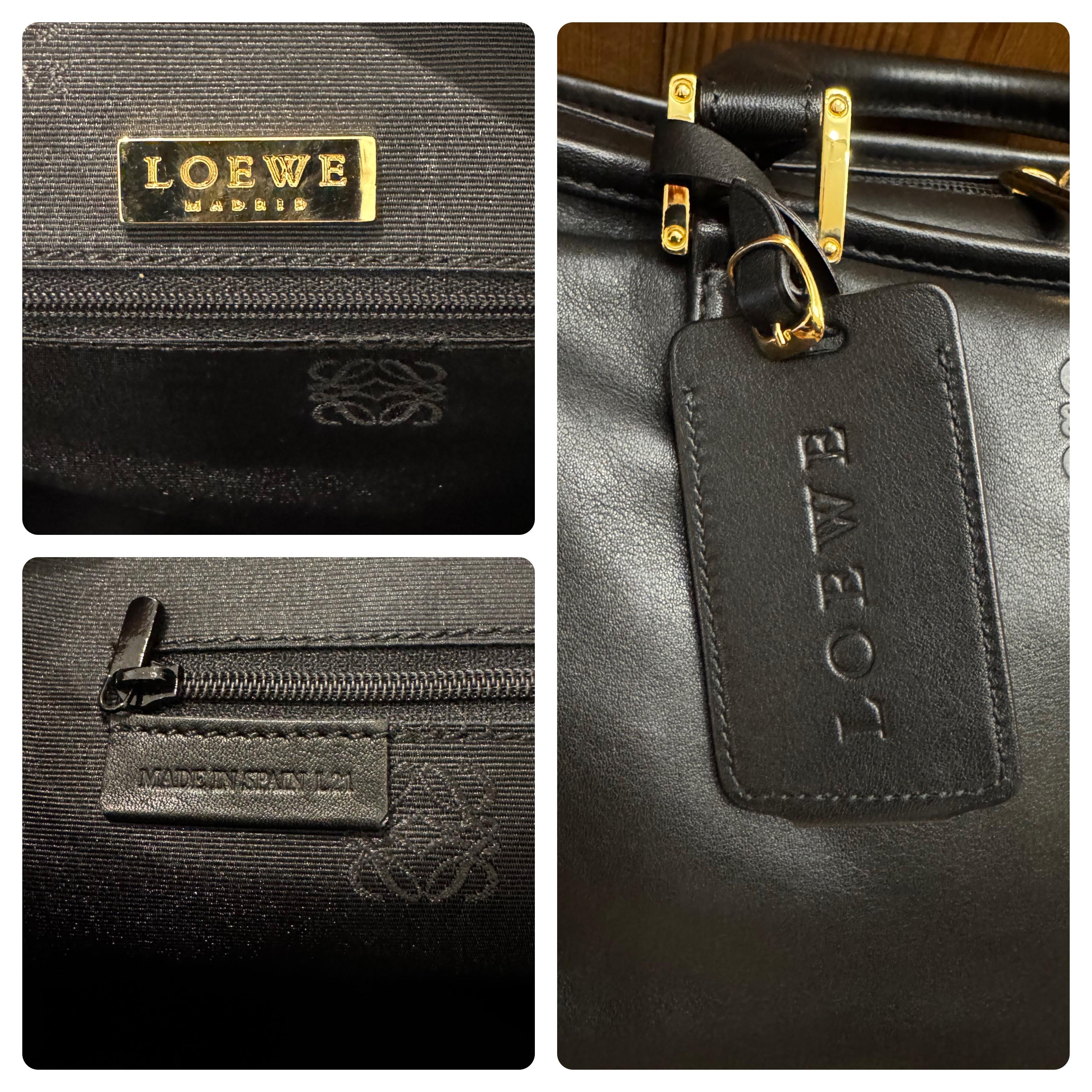 2000s Vintage LOEWE Calfksin Leather Anagram Boston Bag 40 Black Unisex 9