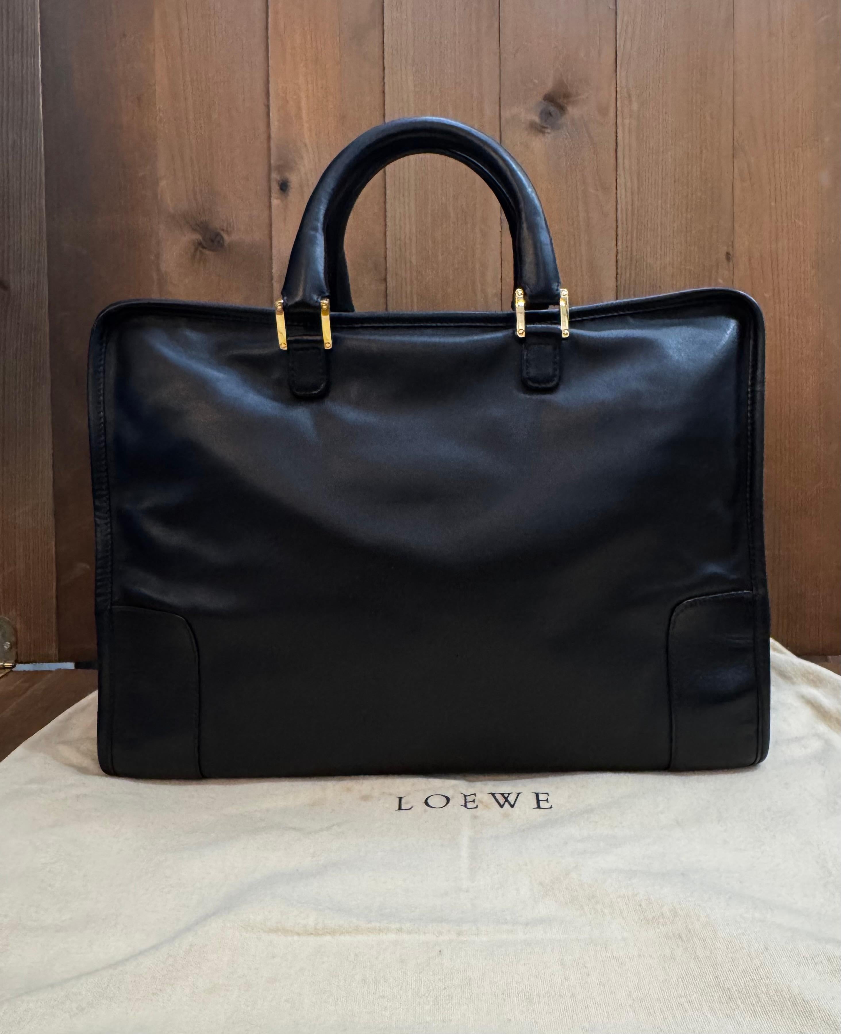 2000s Vintage LOEWE Calfksin Leather Anagram Boston Bag 40 Black Unisex 1