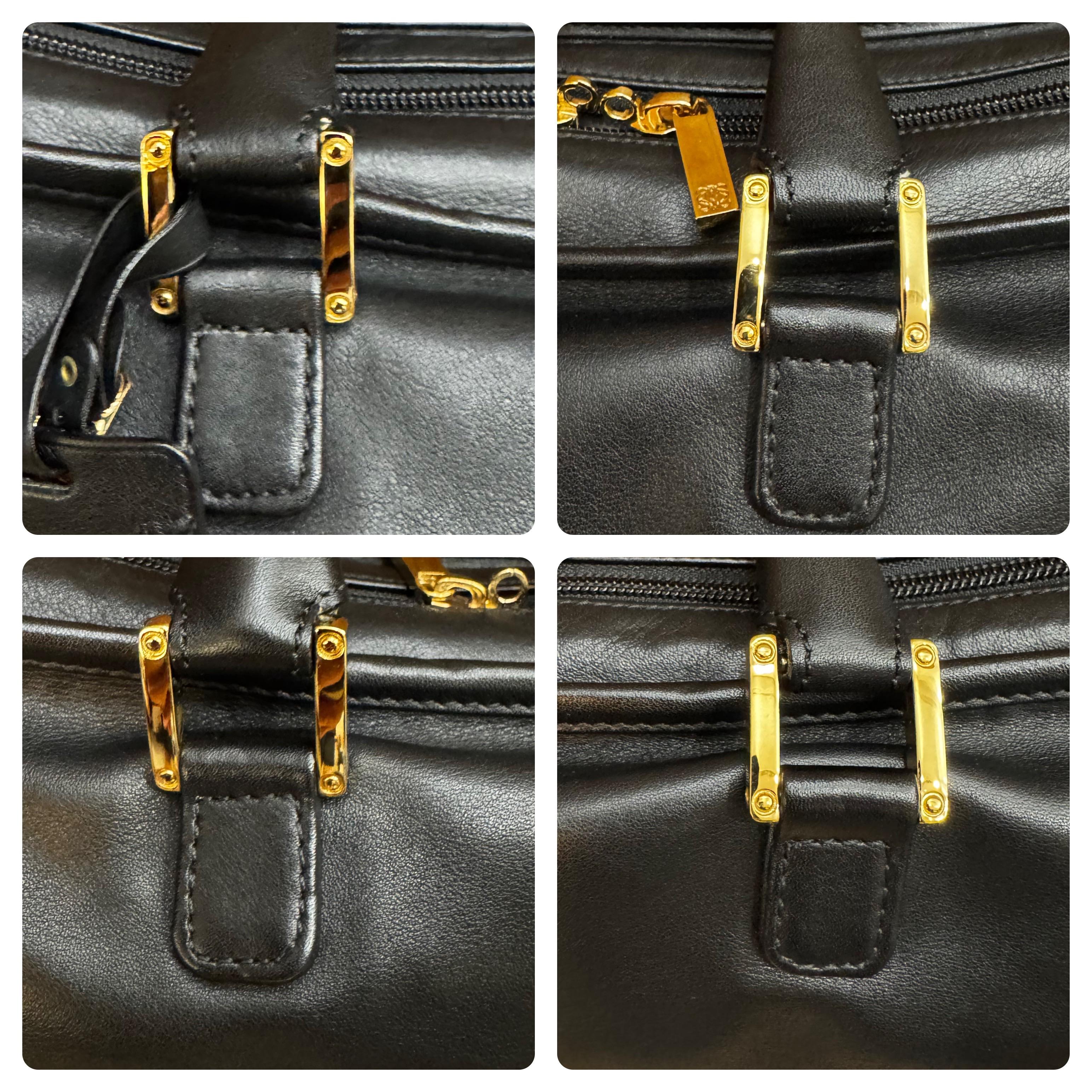 2000s Vintage LOEWE Calfksin Leather Anagram Boston Bag 40 Black Unisex 4