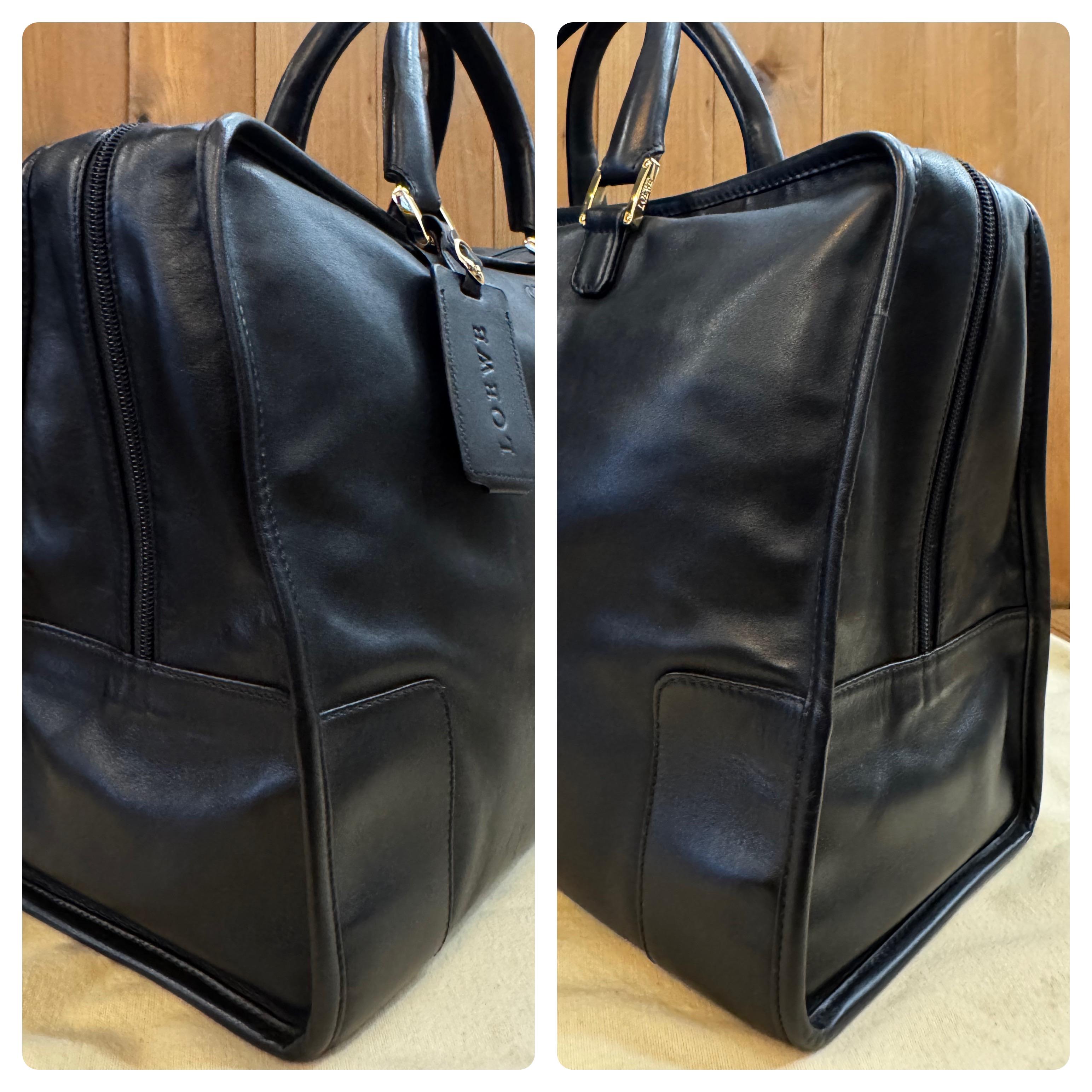 2000s Vintage LOEWE Calfksin Leather Anagram Boston Bag 40 Black Unisex 5