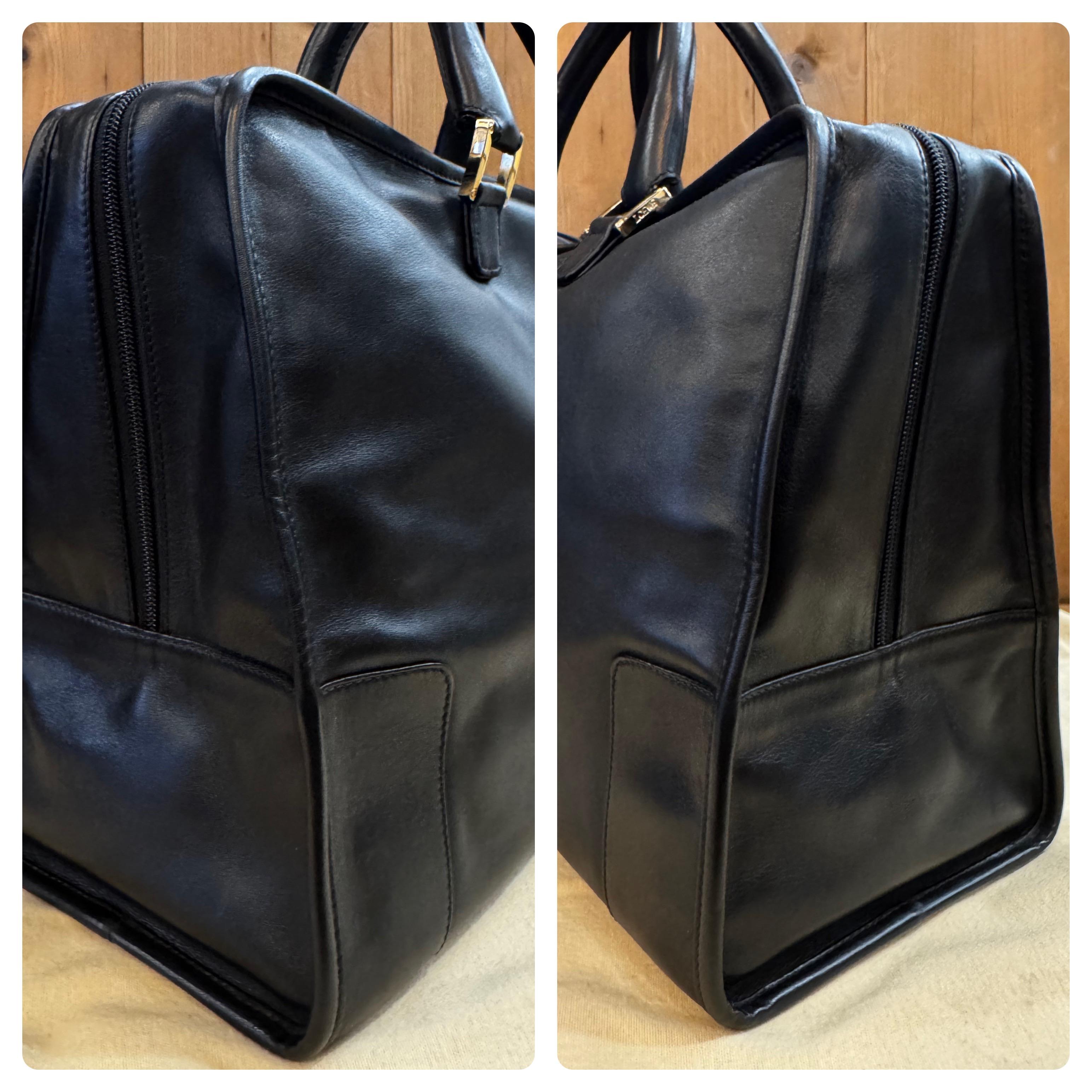 2000s Vintage LOEWE Calfksin Leather Anagram Boston Bag 40 Black Unisex 6