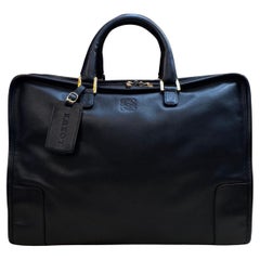2000s Vintage LOEWE Calfksin Leather Anagram Boston Bag 40 Black Unisex