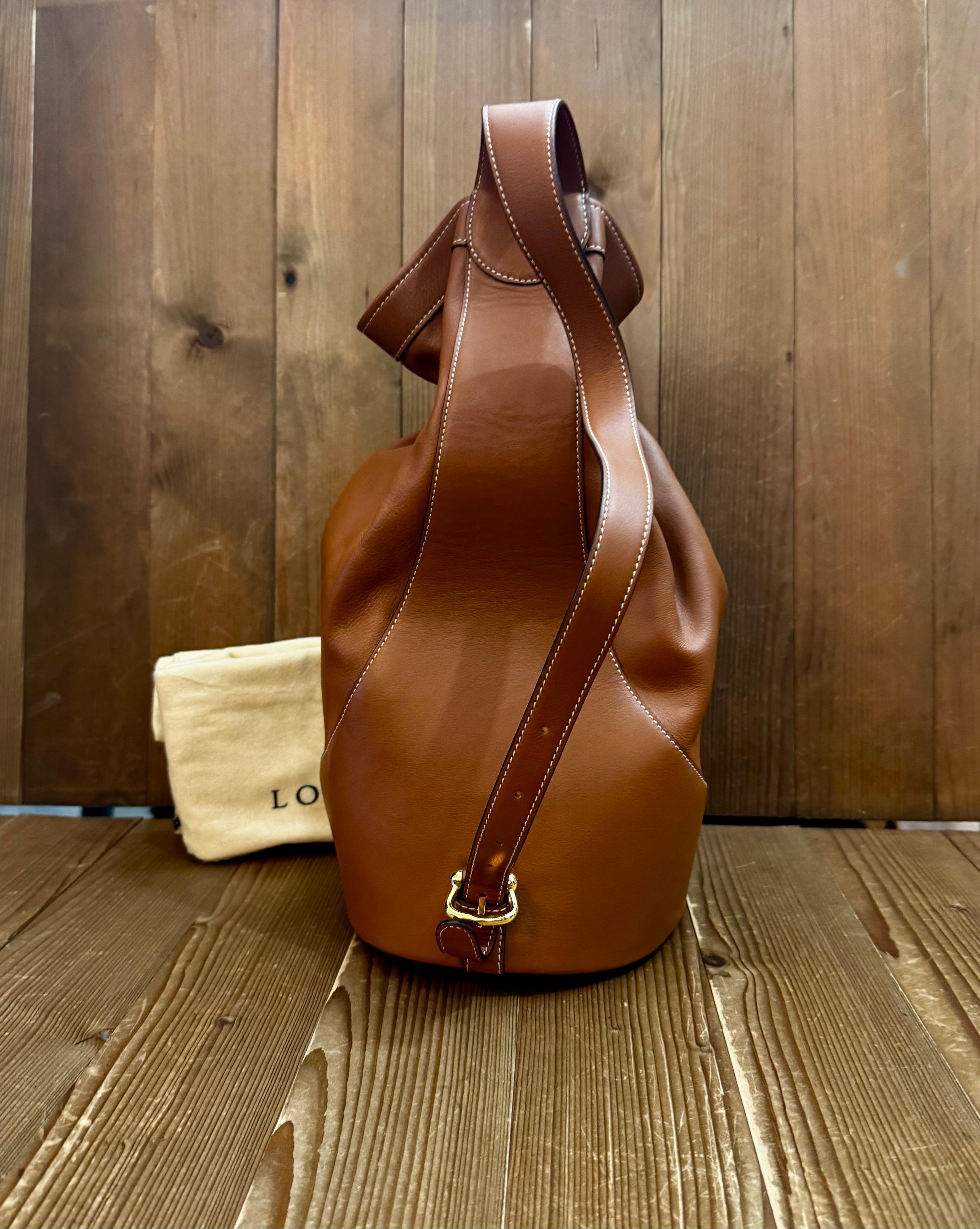 Brown 2000s Vintage LOEWE Calfskin Drawstring Bucket Bag Caramel Unisex For Sale