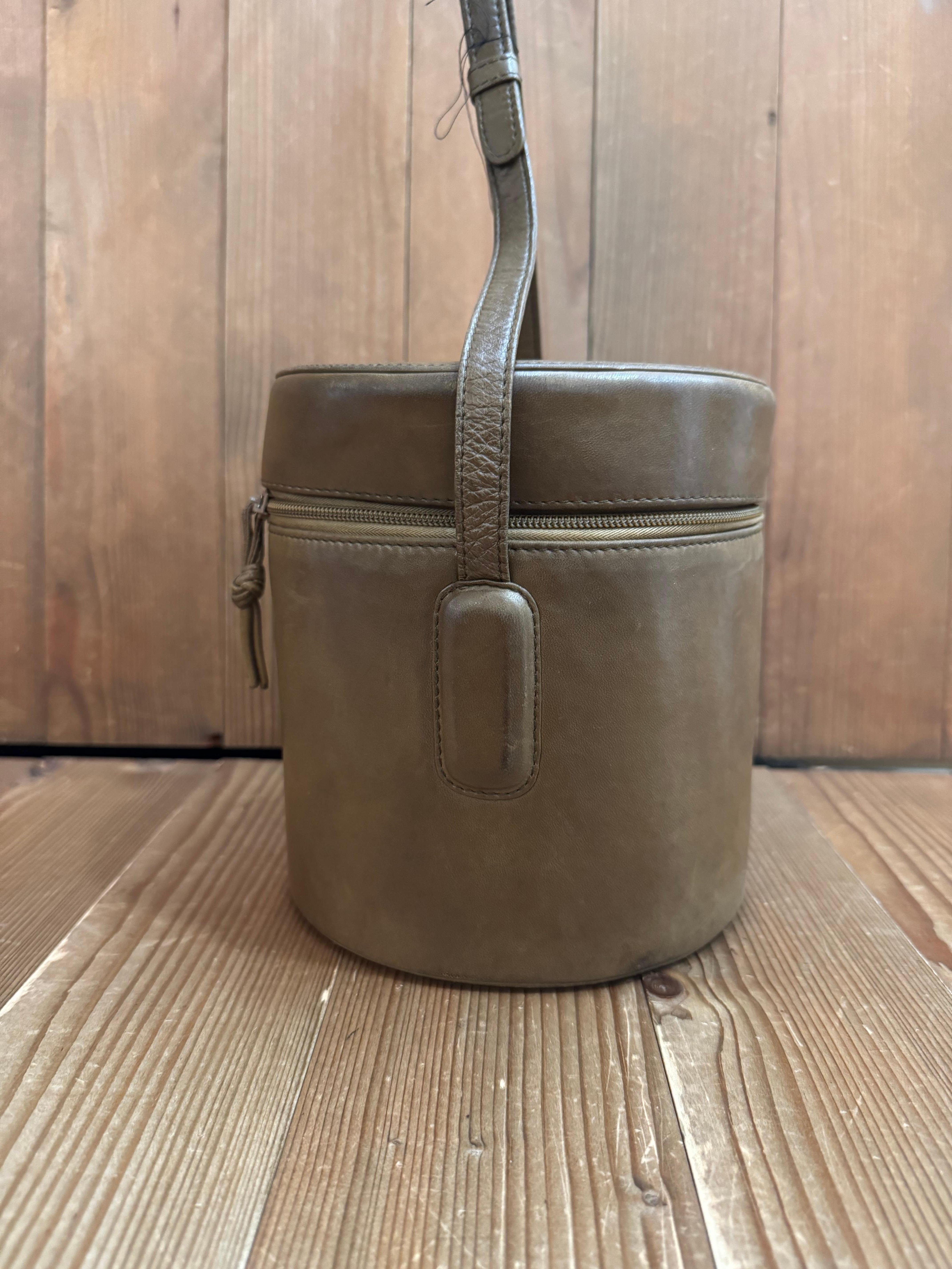 Black 2000s Vintage LOEWE Calfskin Anagram Bucket Crossbody Bag Brown For Sale