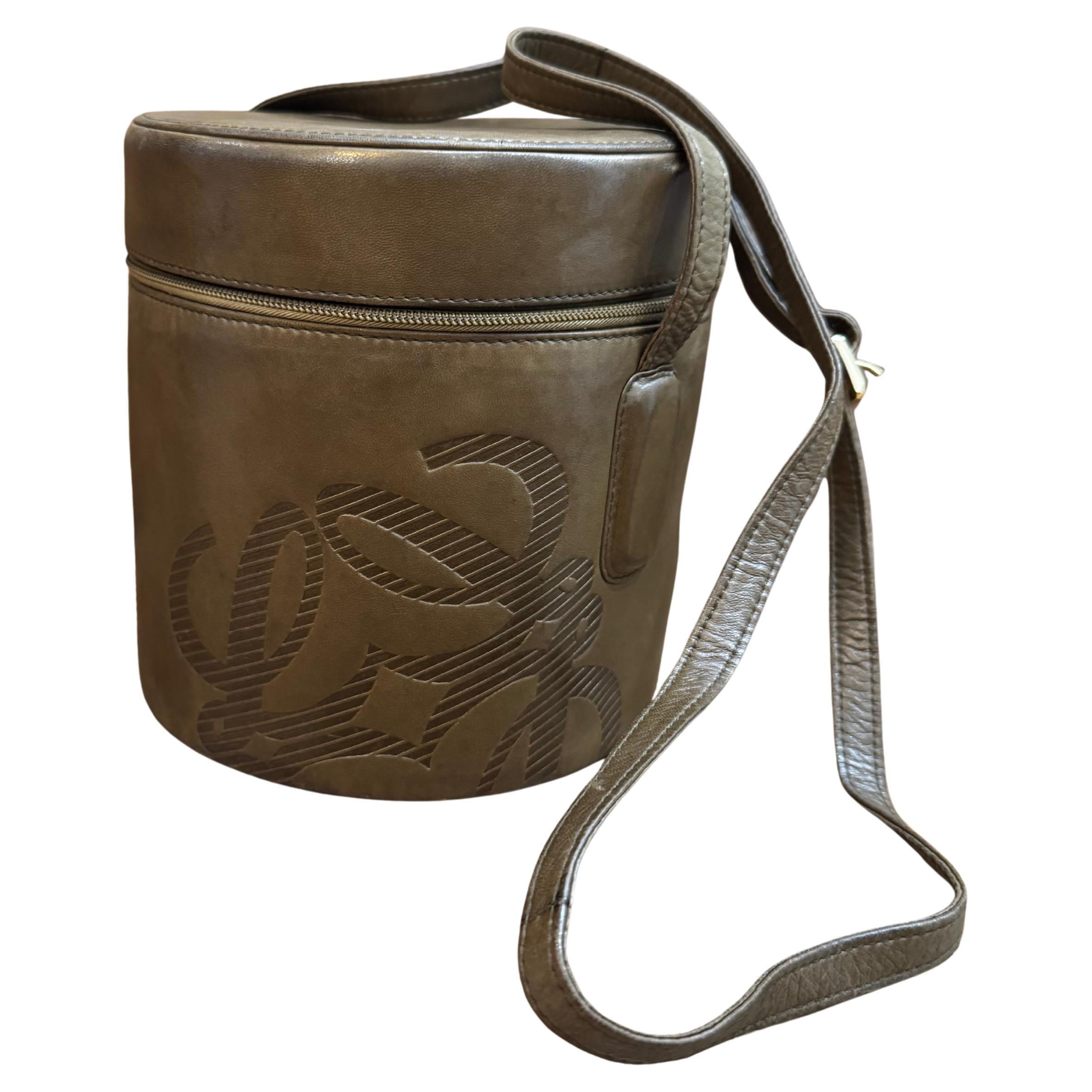 2000s Vintage LOEWE Calfskin Anagram Bucket Crossbody Bag Brown For Sale