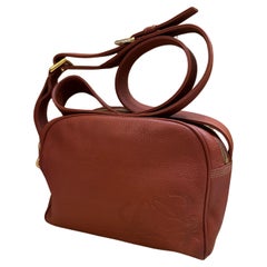 2000s Vintage LOEWE Calfskin Leather Anagram Camera Bag Brown Unisex Mens