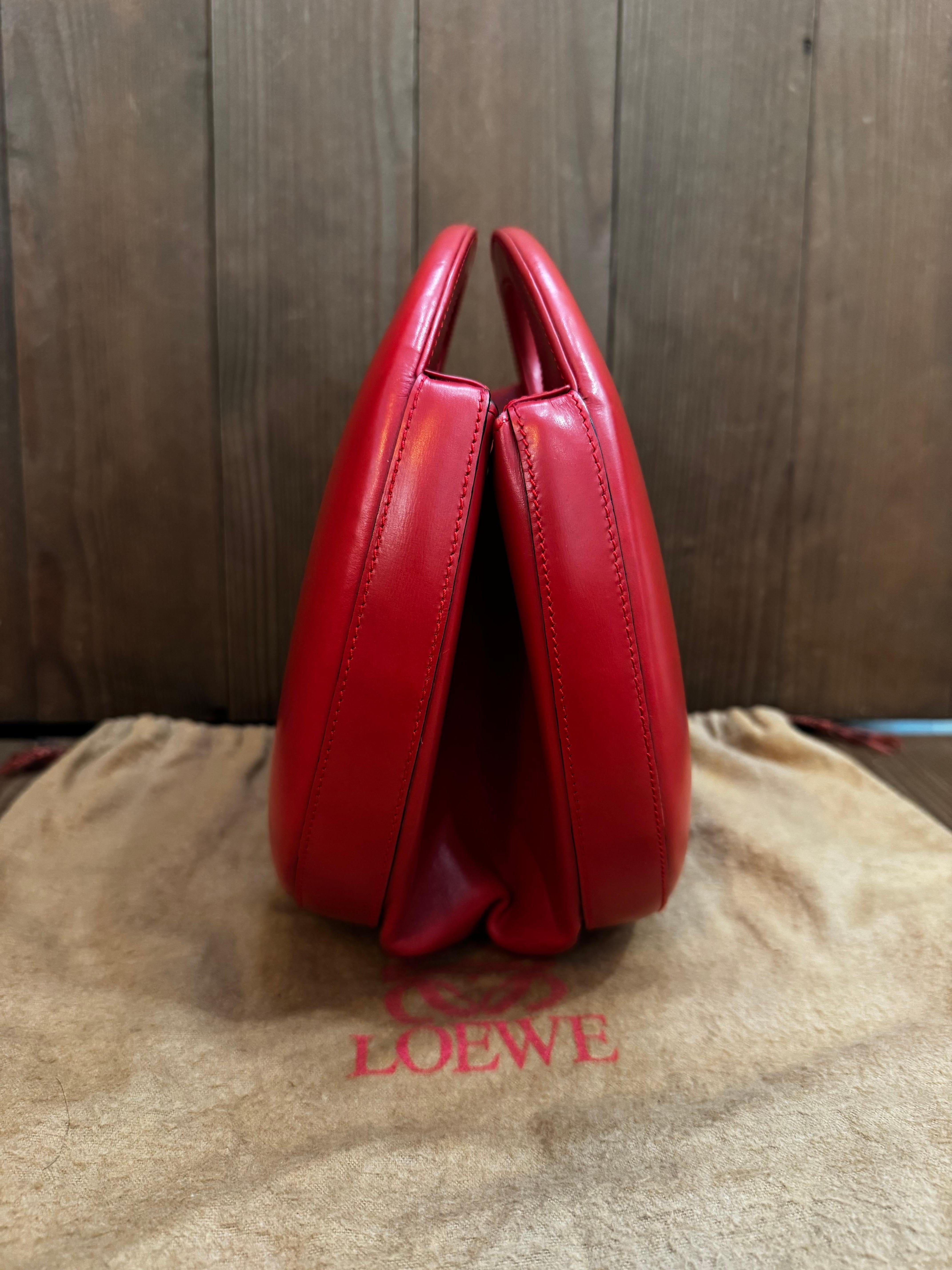 2000s Vintage LOEWE Calfskin Leather Egg Bag Red For Sale 4