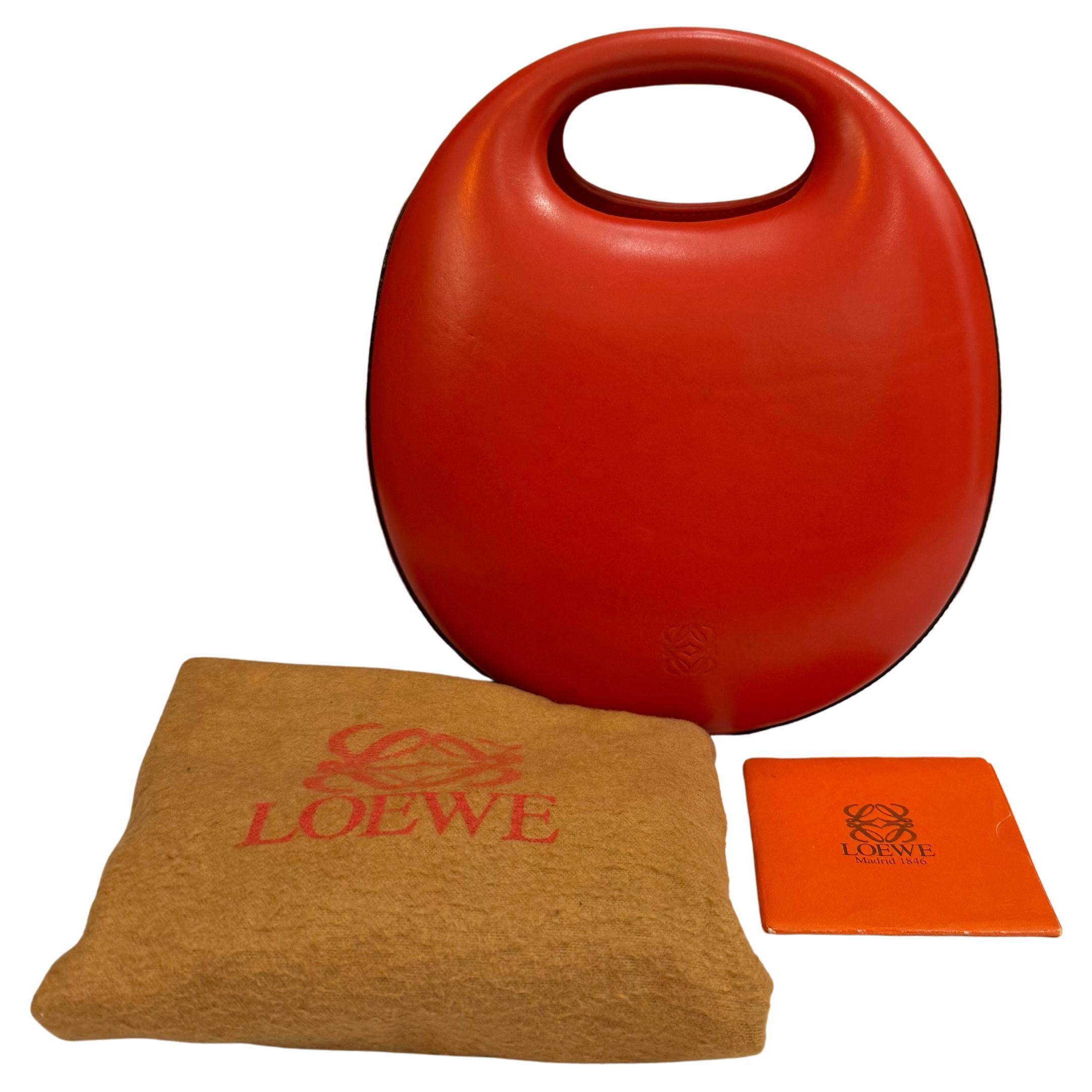 2000s Vintage LOEWE Calfskin Leather Egg Bag Red