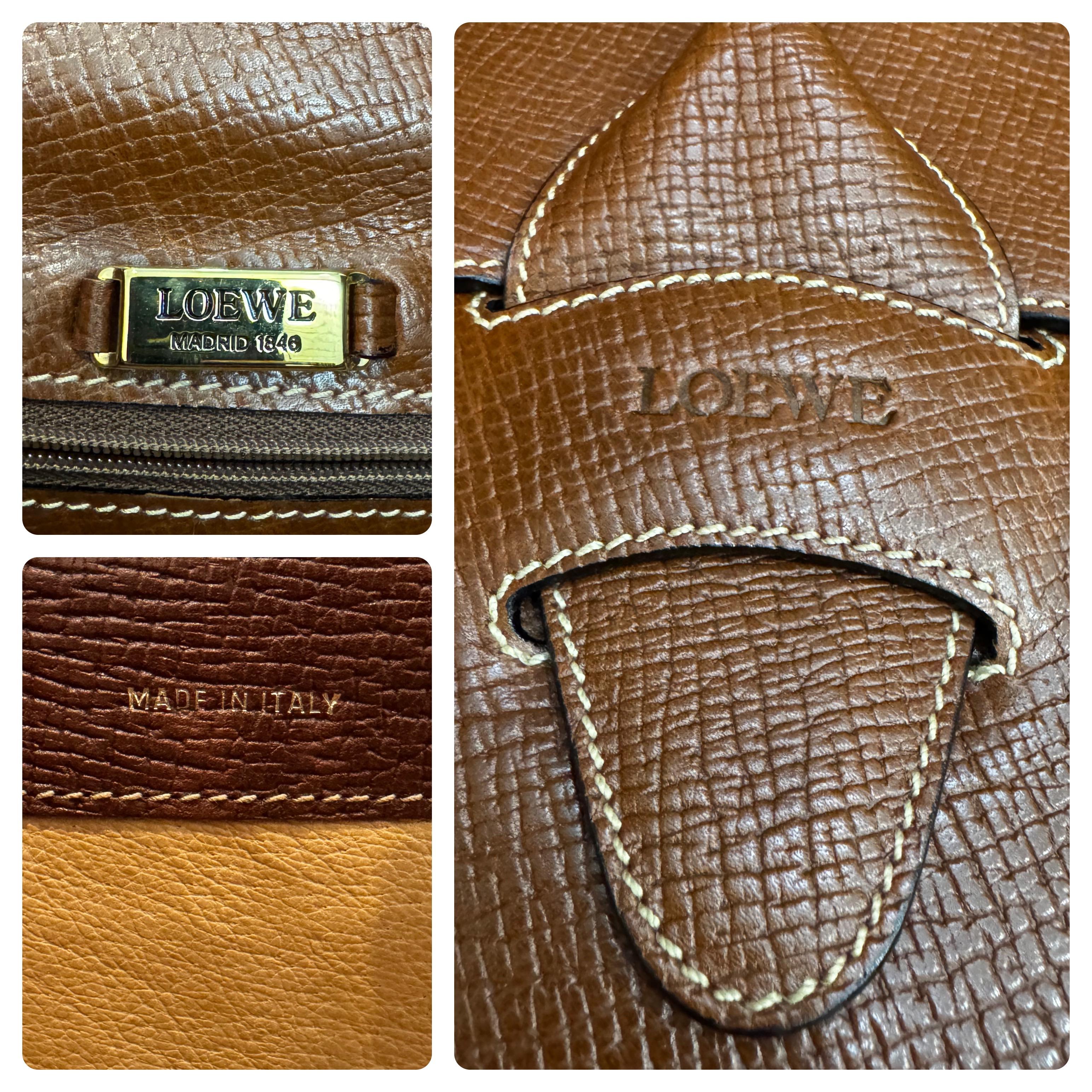 2000s Vintage LOEWE Embossed Leather Box Clutch Bag Brown For Sale 3