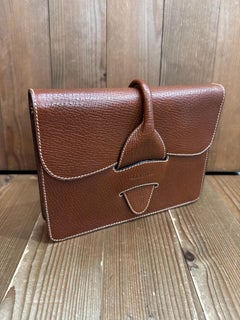 2000s Vintage LOEWE Embossed Leather Box Clutch Bag Brown