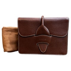 2000s Vintage LOEWE Embossed Leather Box Clutch Bag Brown