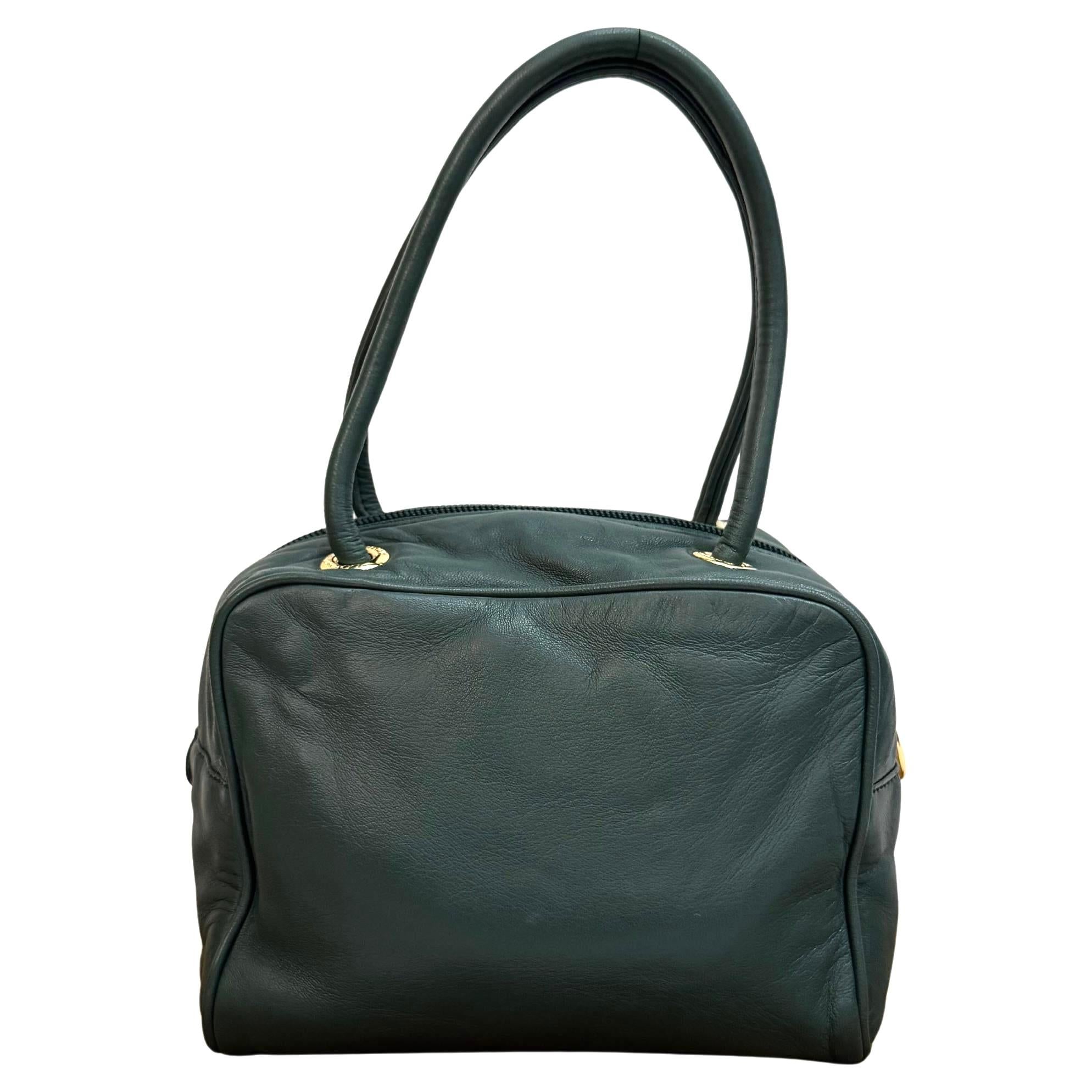 2000s Vintage LOEWE Anagrama Piel de Becerro Mini Bolso Verde Negro en venta
