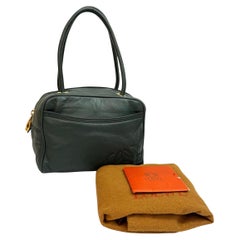 2000s Vintage LOEWE Anagram Calfskin Leather Mini Hand Bag Green