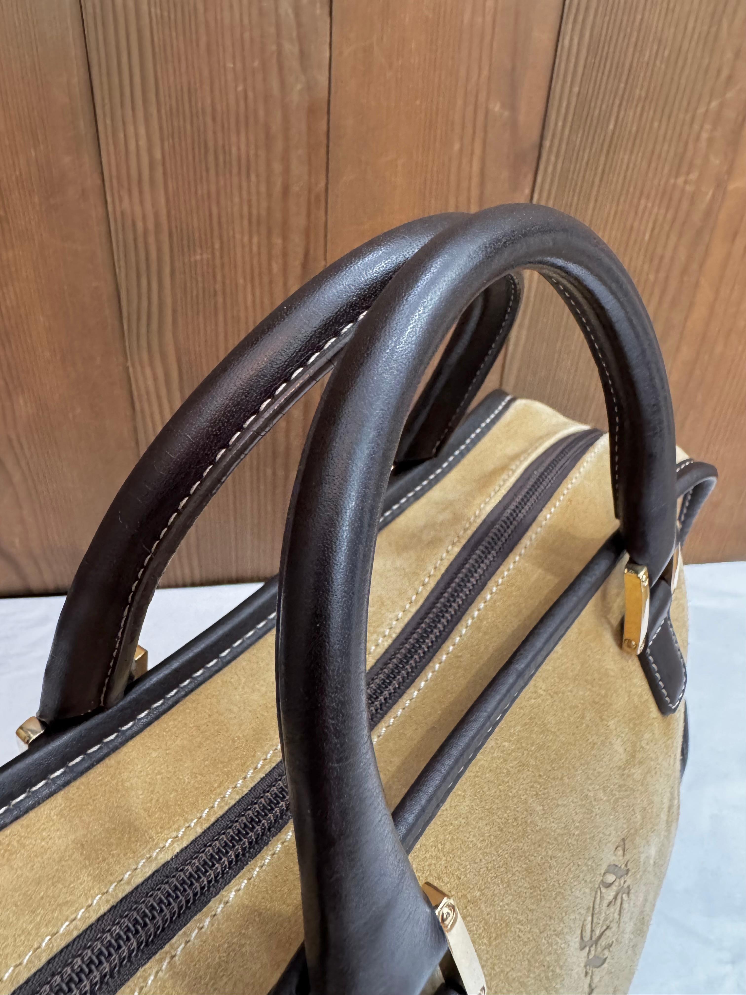2000s Vintage LOEWE Suede Amazona Boston Bag 28 Brown For Sale 7