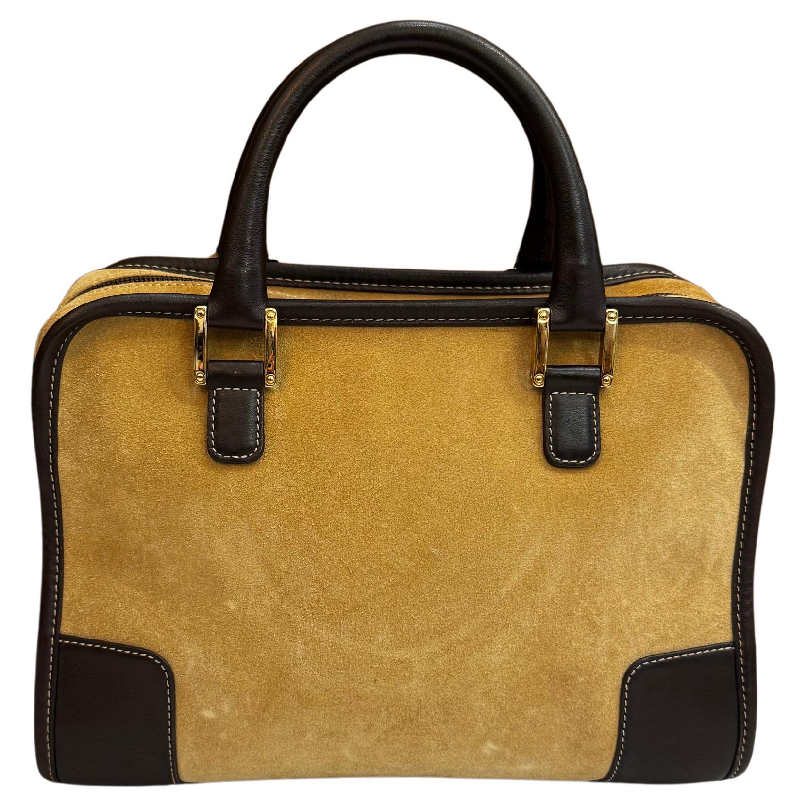 2000er Vintage LOEWE Wildleder Amazona Boston Tasche 28 Braun im Angebot 1