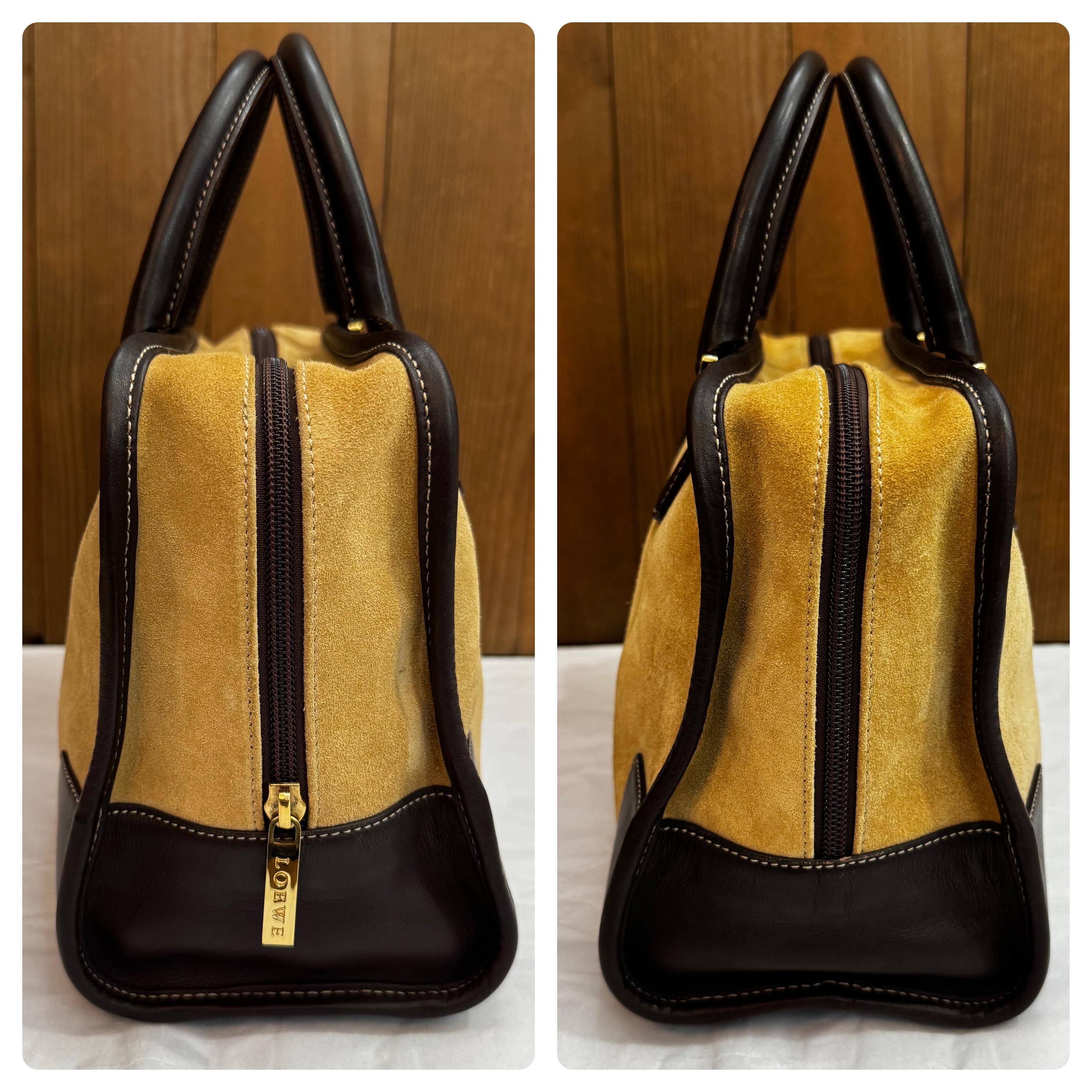 2000er Vintage LOEWE Wildleder Amazona Boston Tasche 28 Braun im Angebot 4