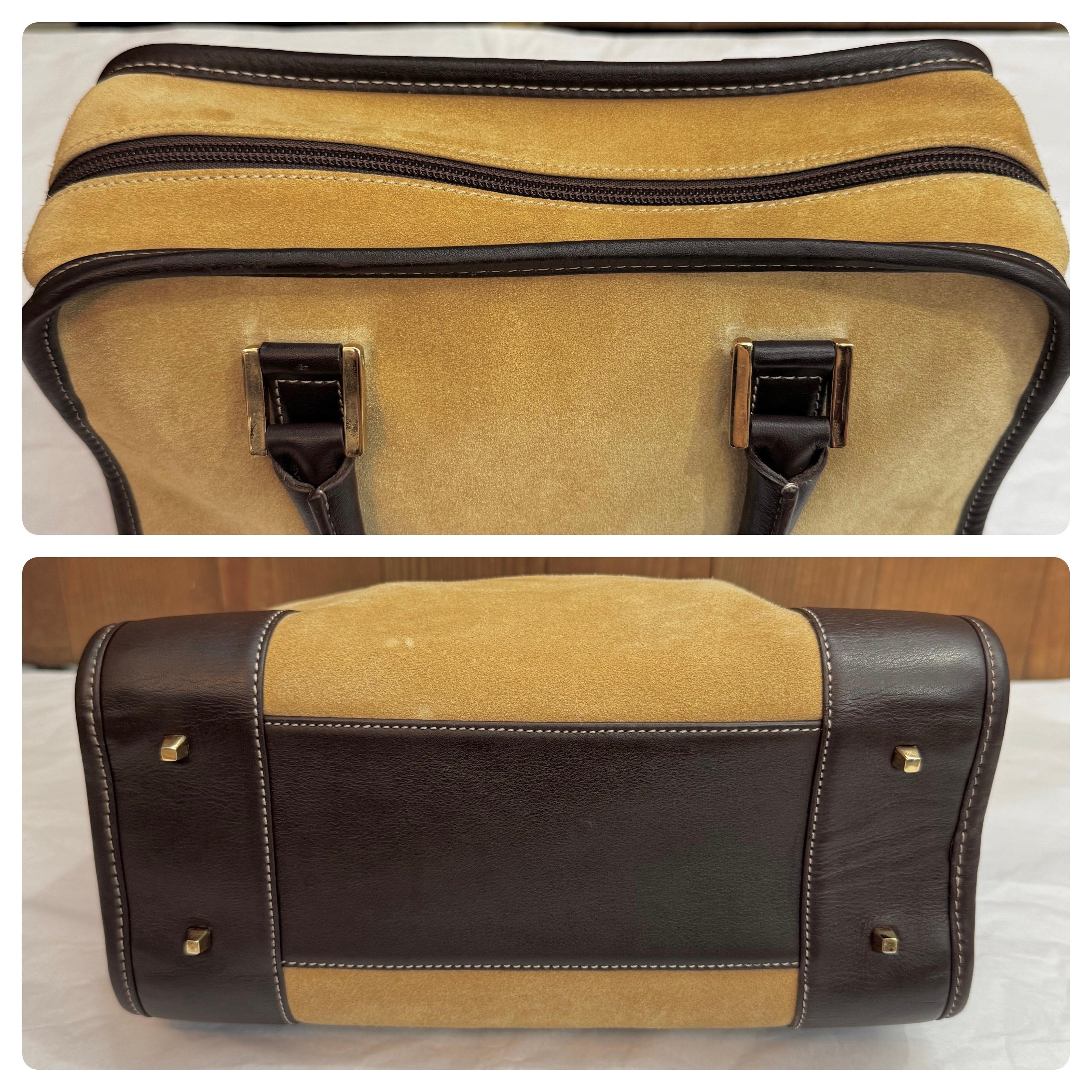 2000s Vintage LOEWE Suede Amazona Boston Bag 28 Brown For Sale 4