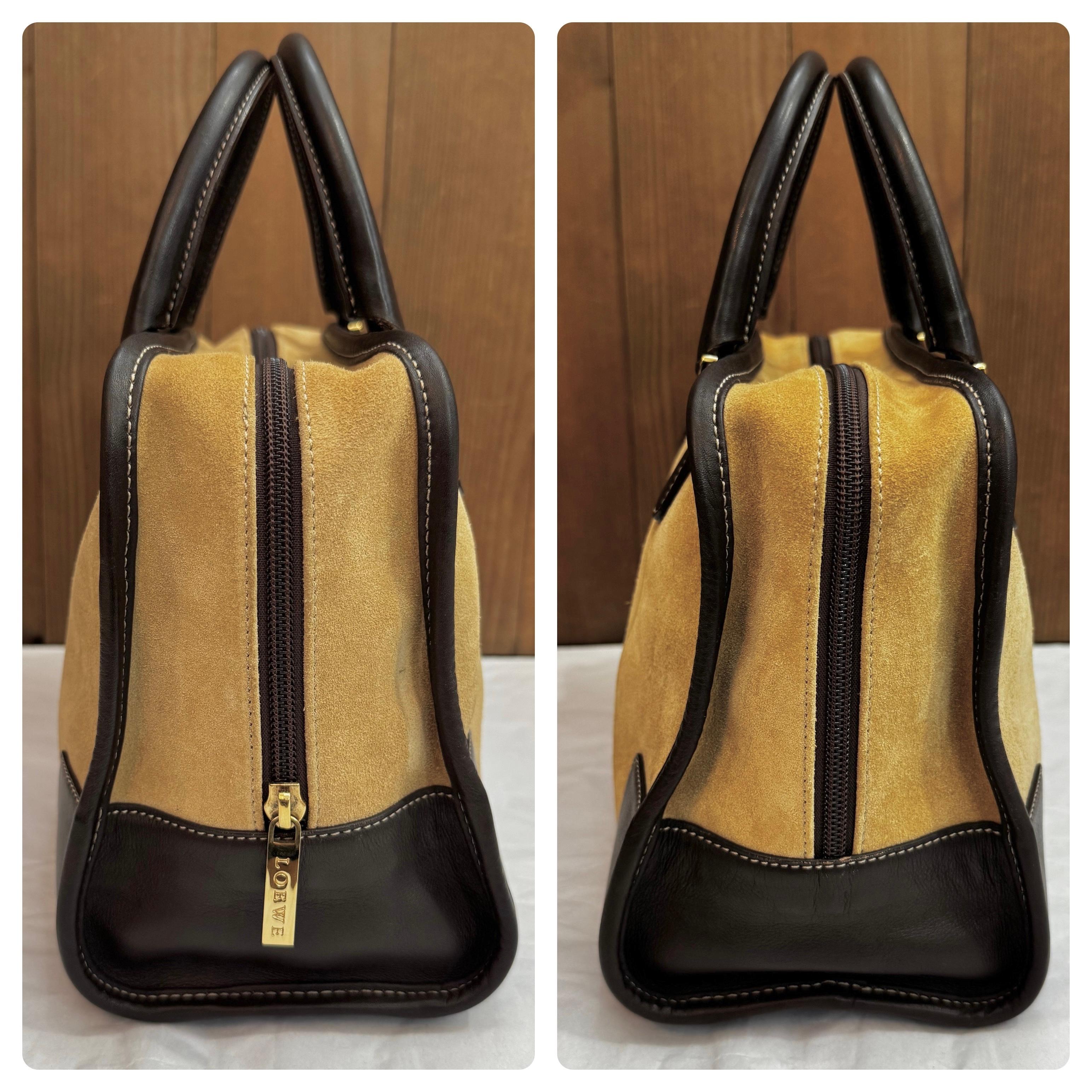 2000s Vintage LOEWE Suede Amazona Boston Bag 28 Brown For Sale 5
