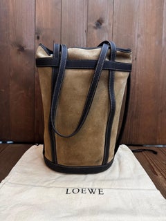 2000s Vintage LOEWE Suede Anagram Bucket Bag Brown
