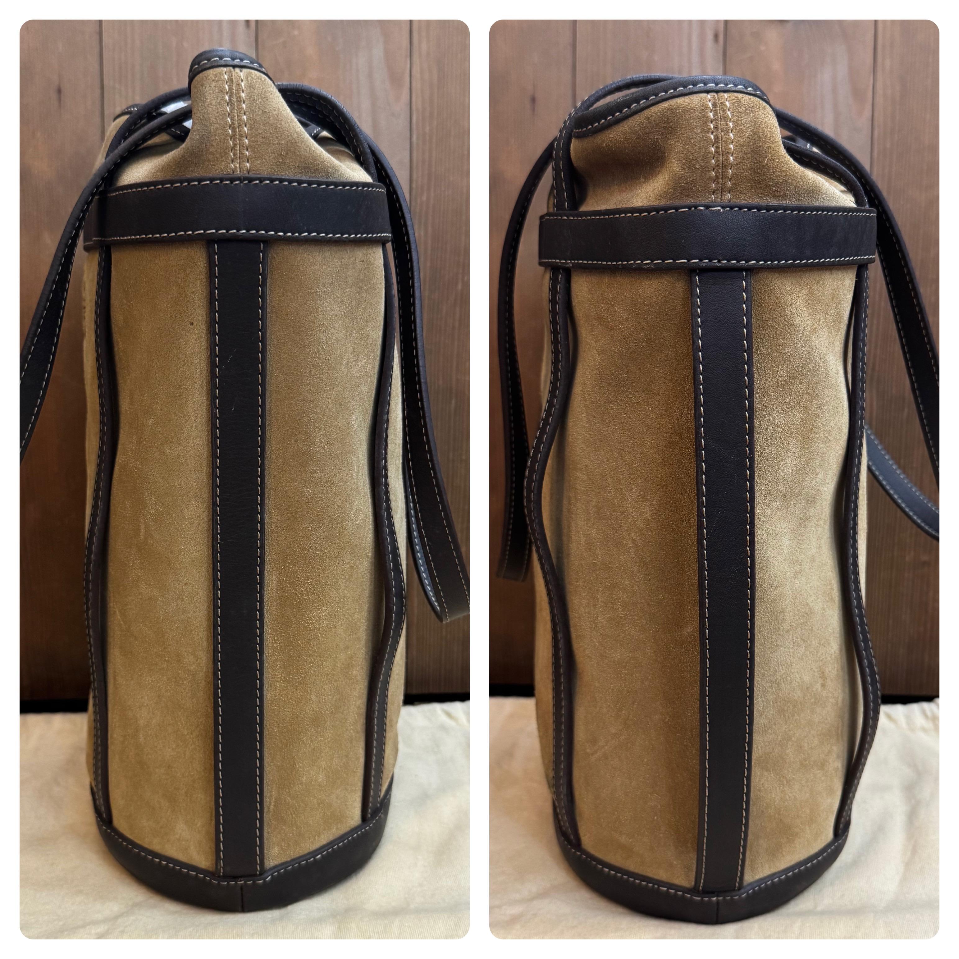 Marron 2000s Vintage LOEWE Suede Anagram Bucket Bag Brown en vente