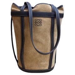 2000s Vintage LOEWE Suede Anagram Bucket Bag Brown