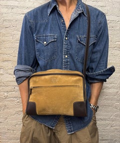 2000s Vintage LOEWE Suede Anagram Camera Bag Brown Unisex