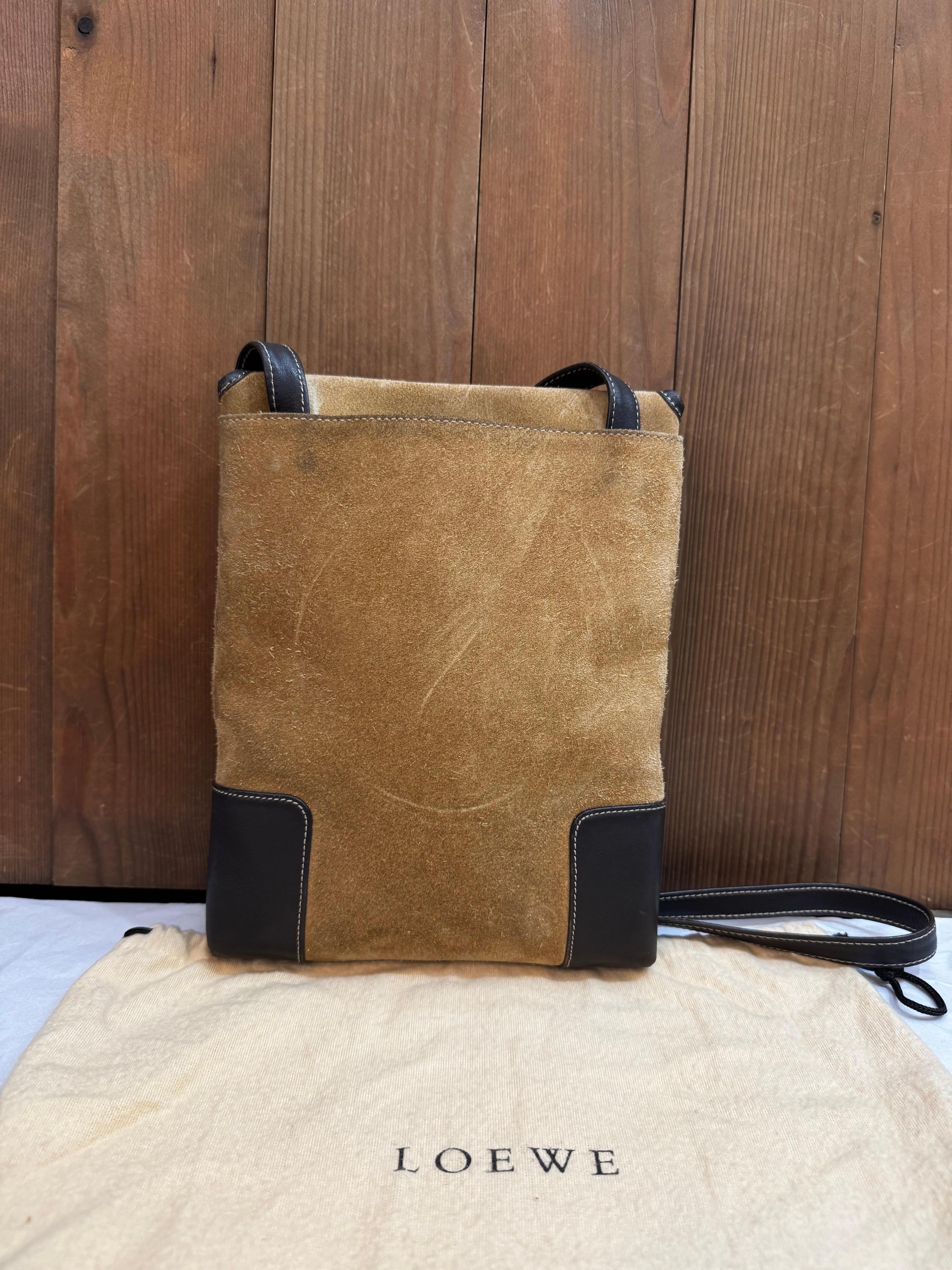 2000s Vintage LOEWE Suede Anagram Crossbody Bag Brown Unisex In Good Condition In Bangkok, TH
