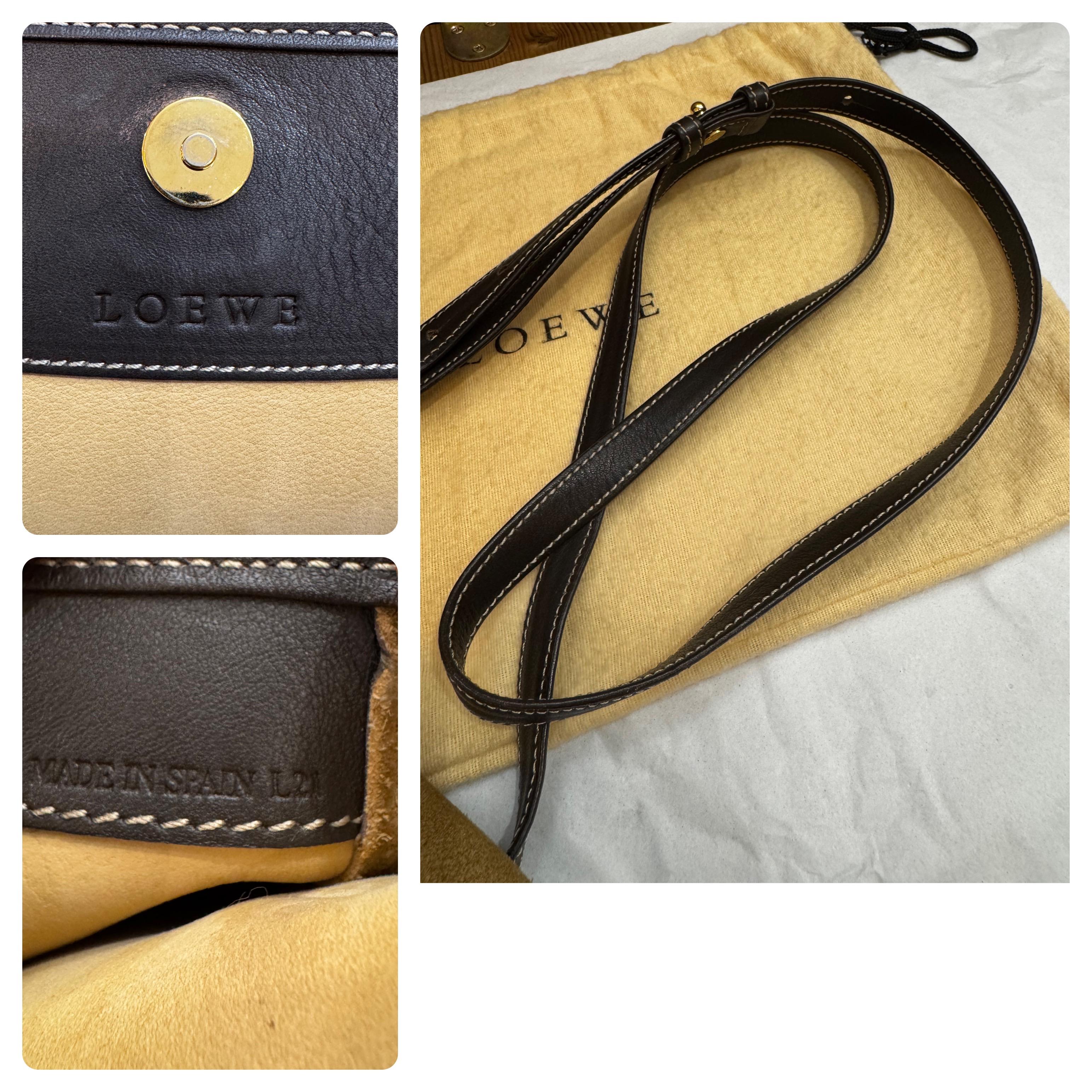 2000s Vintage LOEWE Suede Anagram Crossbody Bag Brown Unisex 2