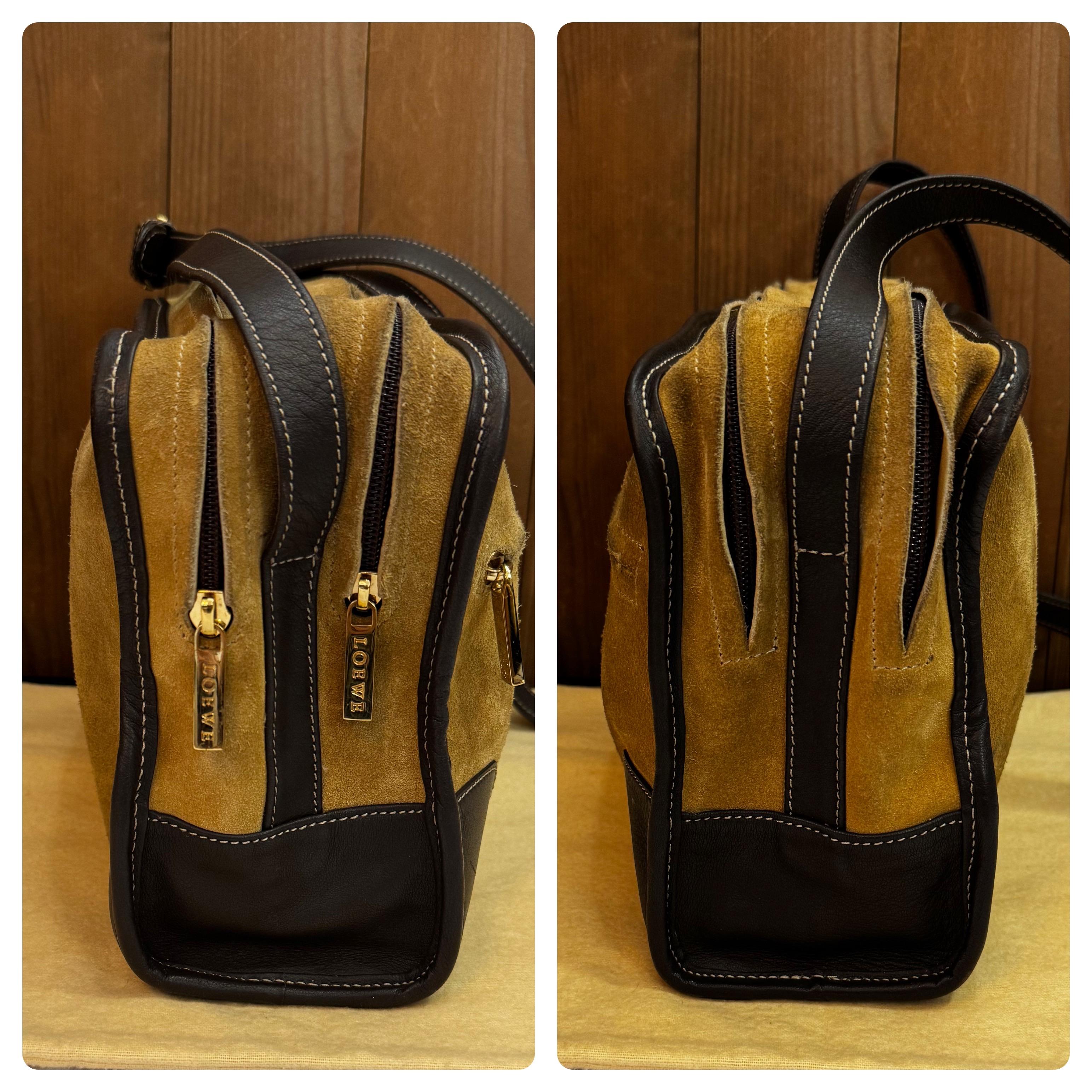2000s Vintage LOEWE Wildleder Anagramm Kameratasche Brown Unisex im Angebot 2