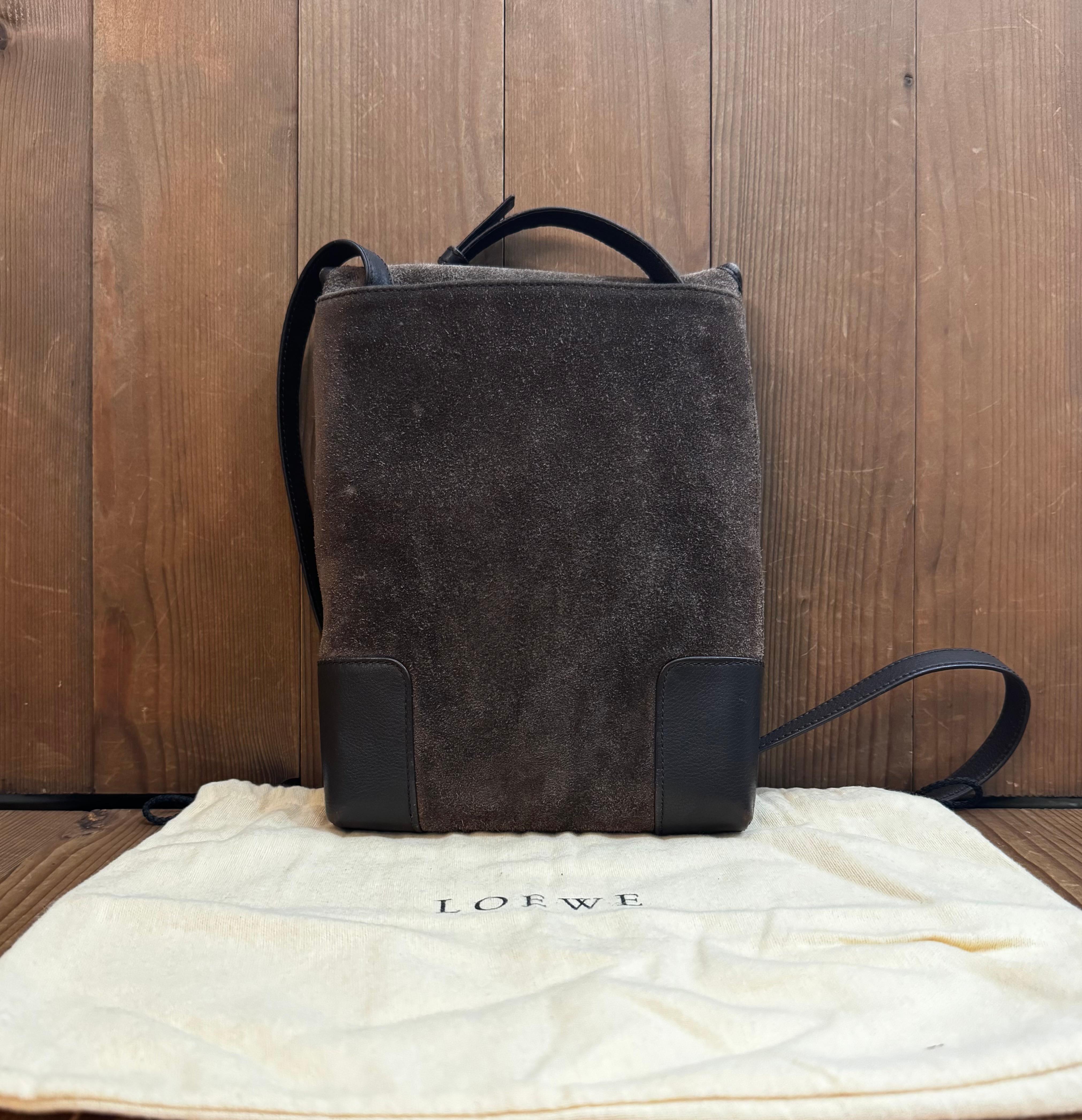 Black 2000s Vintage LOEWE Suede Anagram Crossbody Bag Brown Unisex For Sale