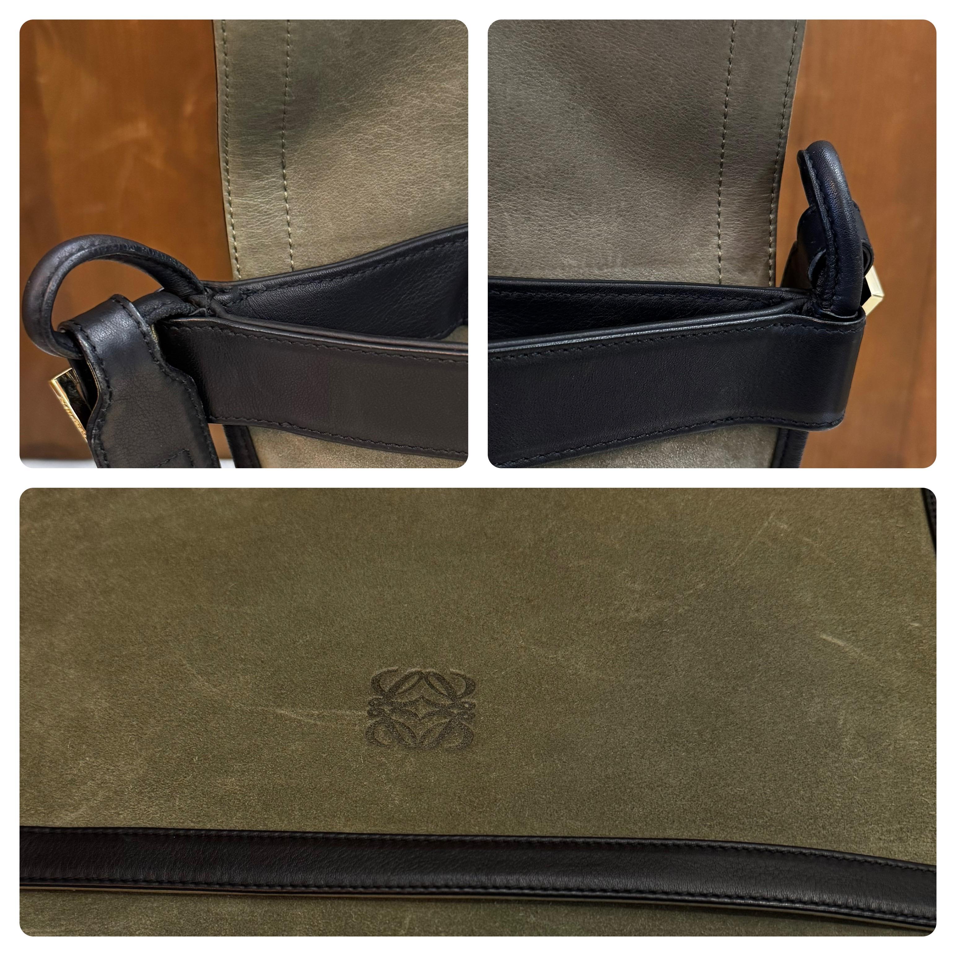 2000s Vintage LOEWE Suede Anagram Crossbody Bag Grün Unisex im Angebot 4