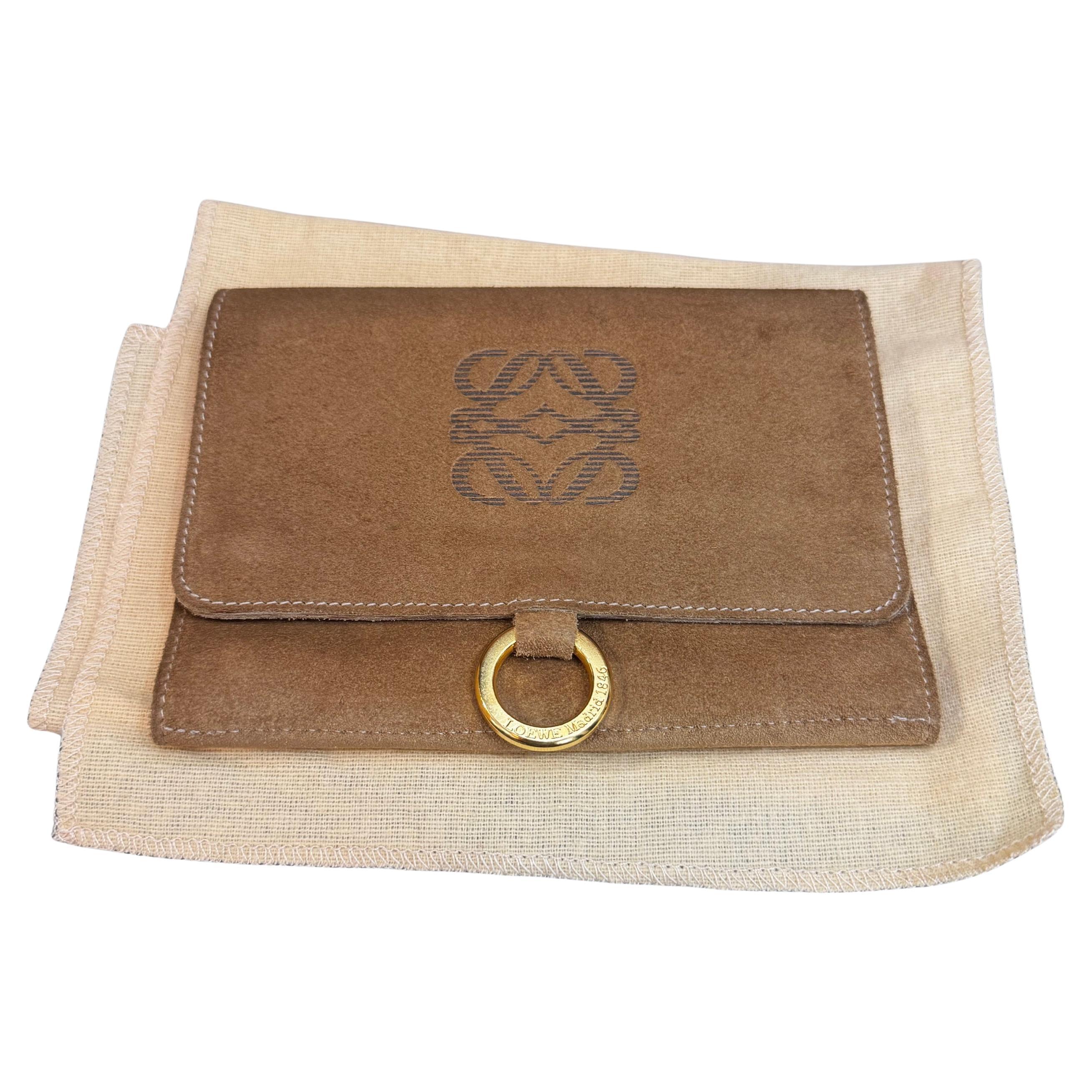 2000s Vintage LOEWE Suede Flat Tote Bag Beige Braun