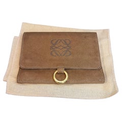 2000s Vintage LOEWE Suede Flat Tote Bag Beige Braun