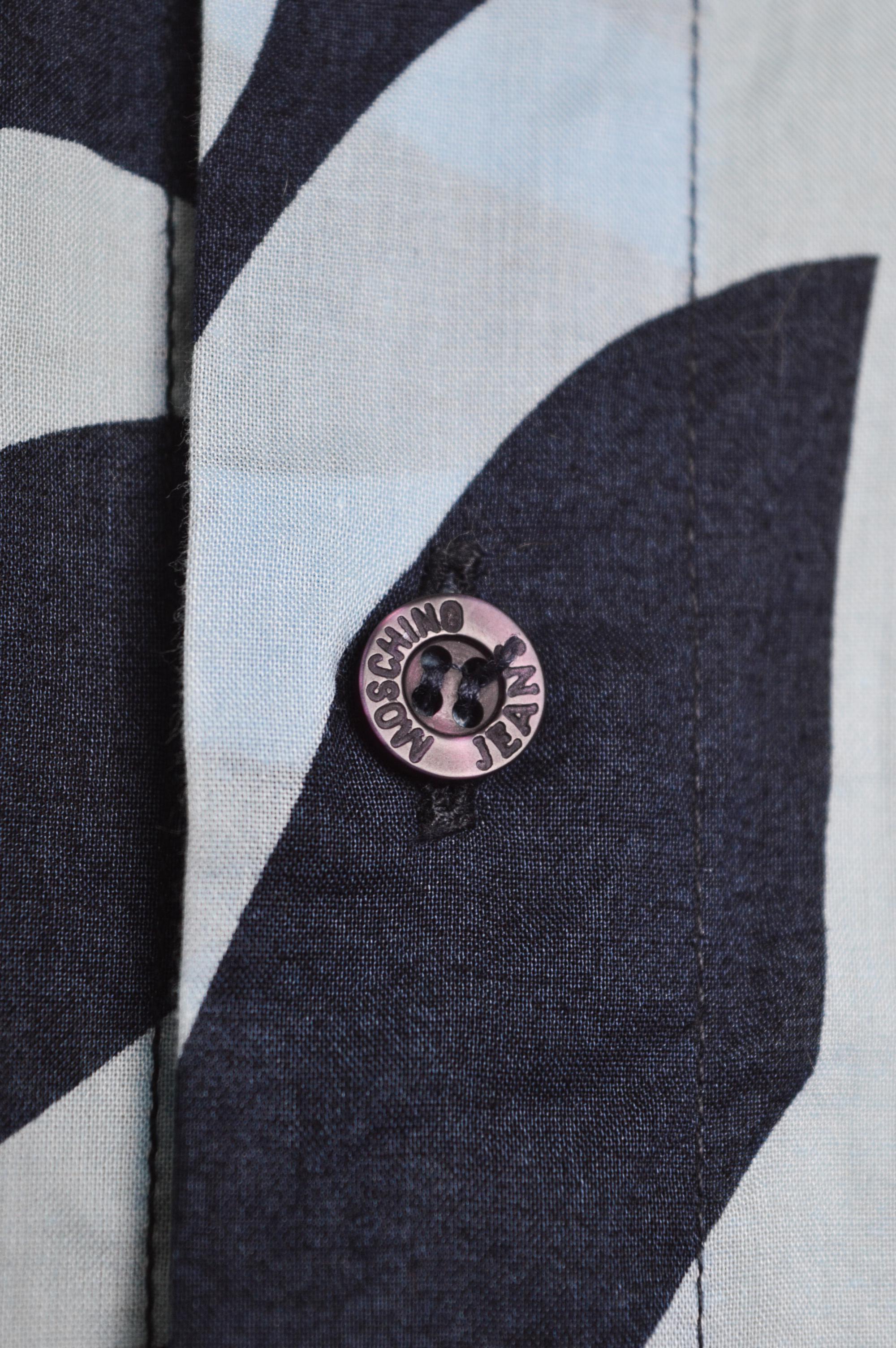 Men's 2000's Vintage MOSCHINO Blue Cotton Peace Symbol Short Sleeve Ibiza Shirt For Sale