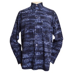 2000's Vintage MOSCHINO Off Key UK Garage Rave print Navy Blue Long Sleeve Shirt