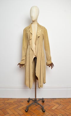 Veste longue en daim de chamois « Nap Tan Cream Plongé » en agneau, style vintage des années 2000, couleur crème