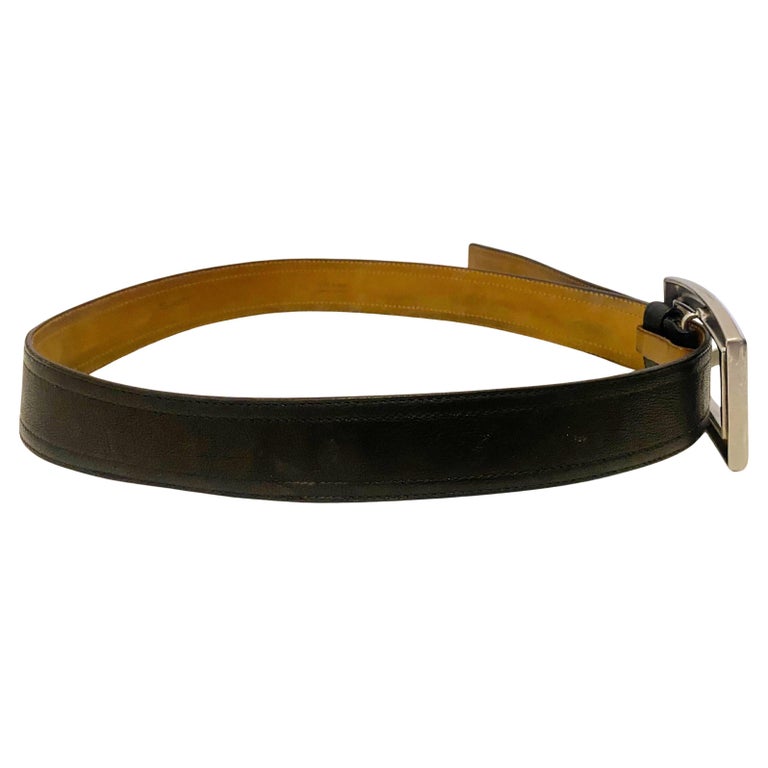 2000s Vintage Prada Black Leather Silver Buckle Belt - , 2000s Vintage Prada Black Leather Silver Buckle Belt at 1stDibs main image 2