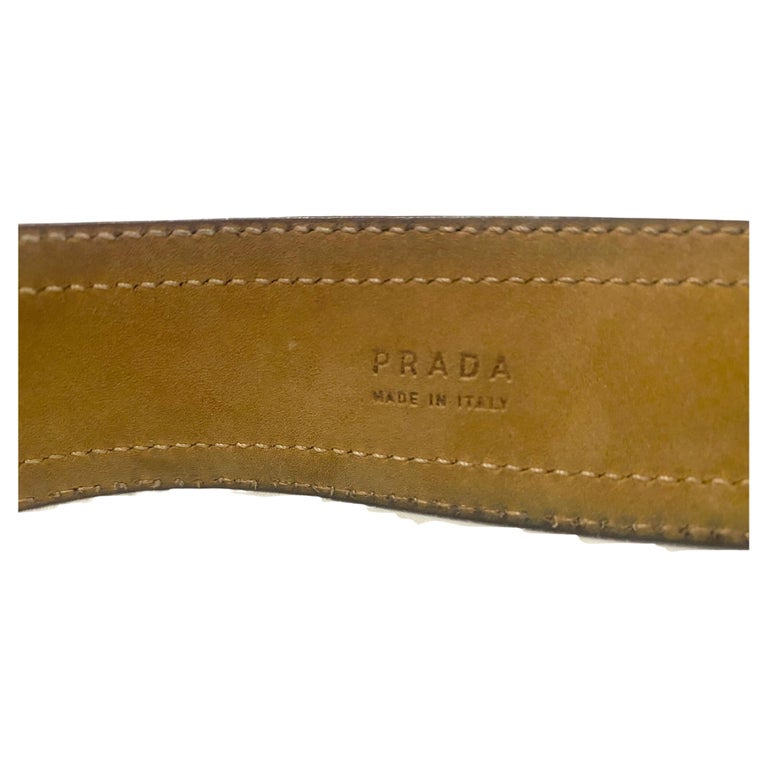 2000s Vintage Prada Black Leather Silver Buckle Belt at 1stDibs display picture 2