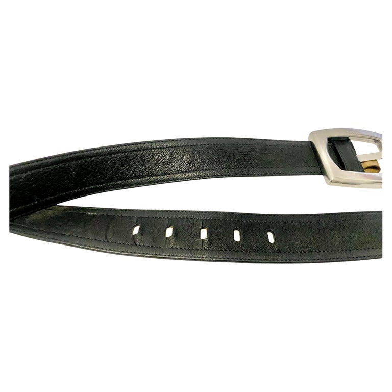 2000s Vintage Prada Black Leather Silver Buckle Belt at 1stDibs display picture 2