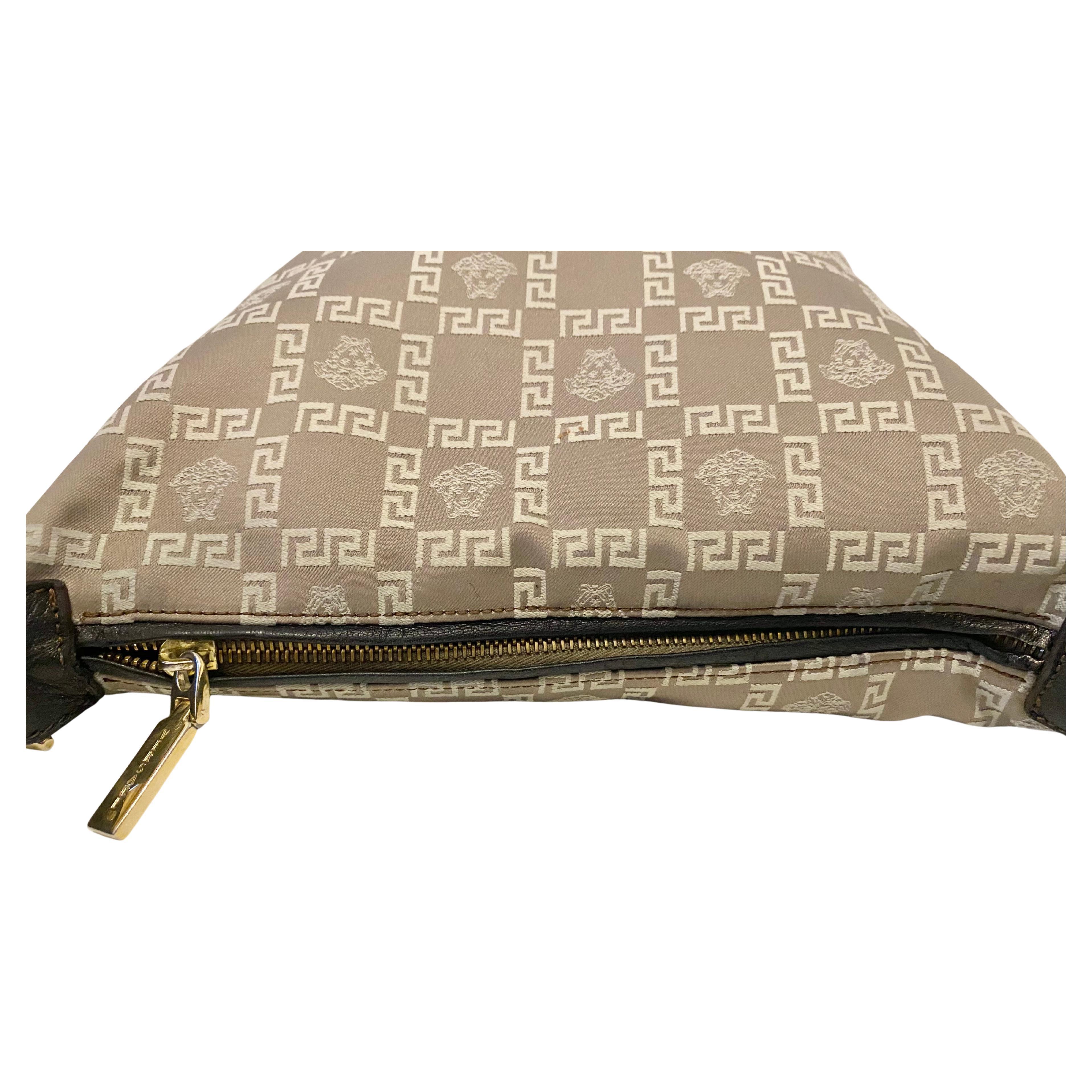 2000s Vintage VERSACE Medusa Jacquard Leather Greca Vintage Hobo Shoulder Bag In Good Condition For Sale In London, GB