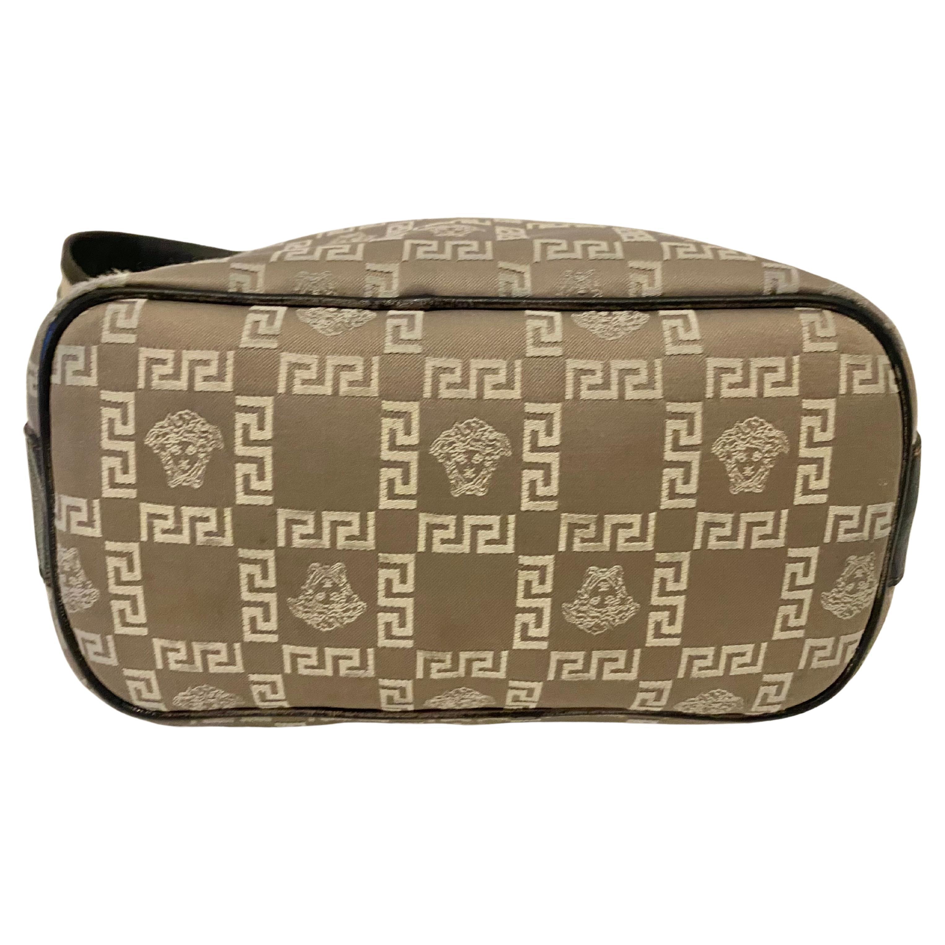 2000s Vintage VERSACE Medusa Jacquard Leather Greca Vintage Hobo Shoulder Bag For Sale 1