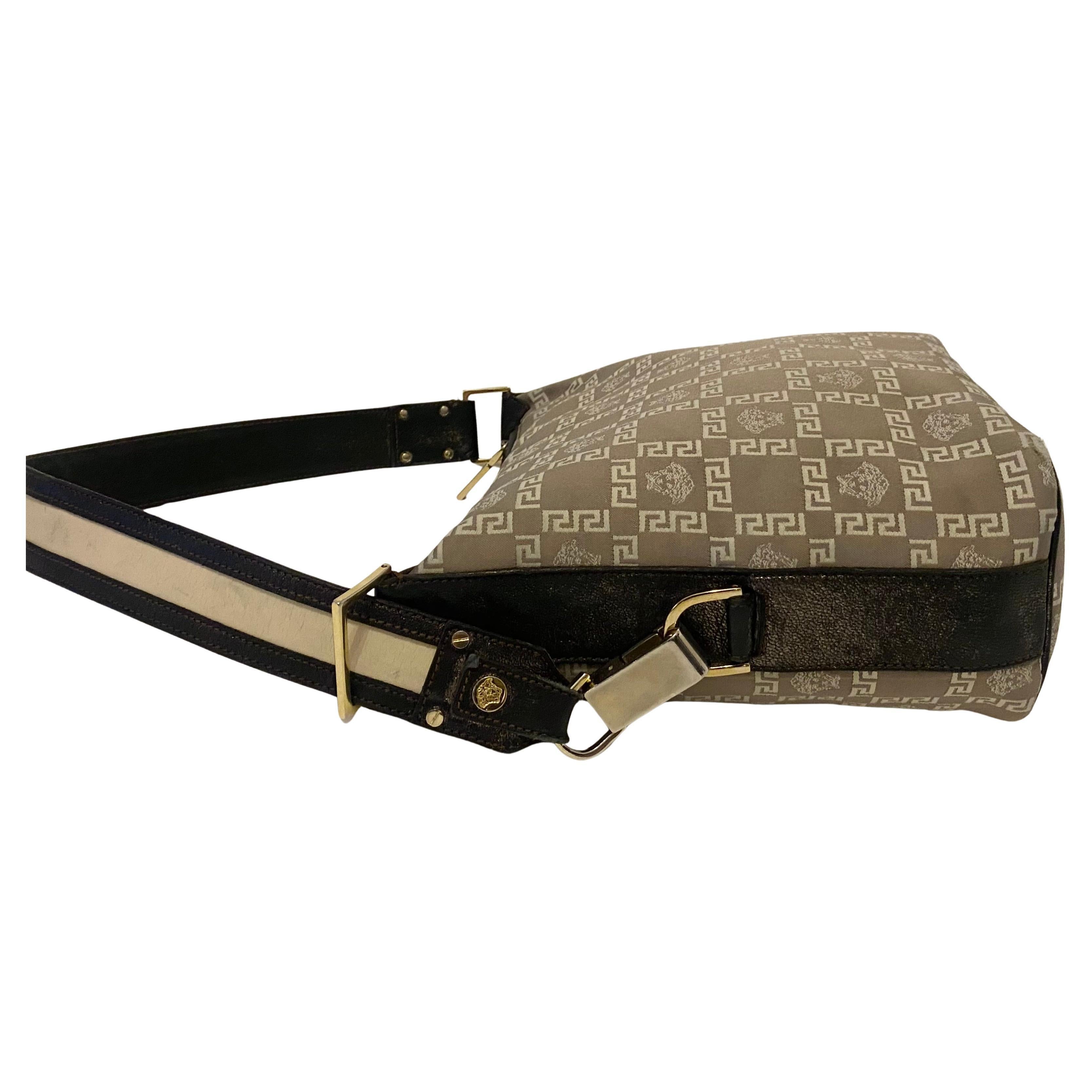 2000s Vintage VERSACE Medusa Jacquard Leather Greca Vintage Hobo Shoulder Bag For Sale 2